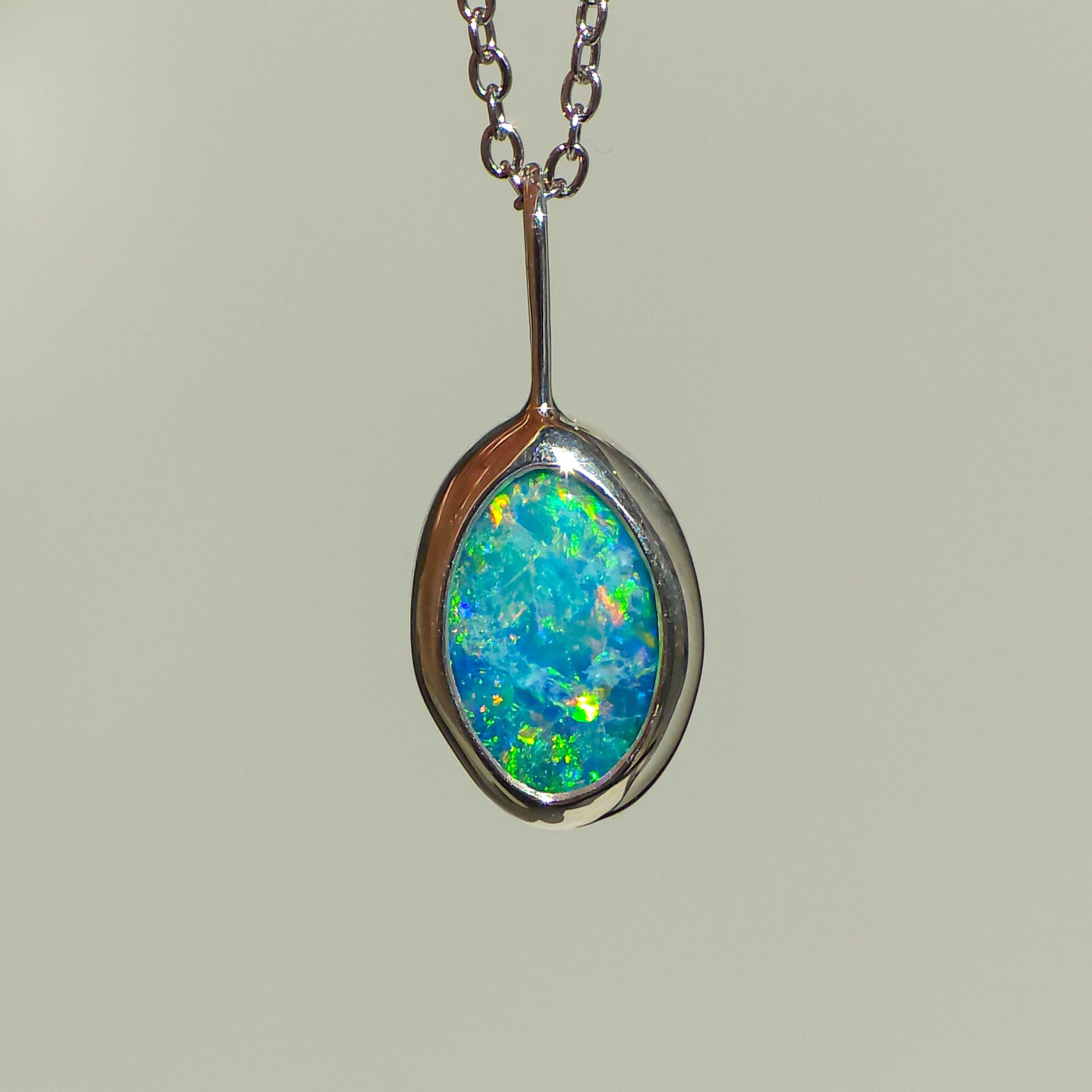 AQUA | Coober Pedy Opal Doublet Pendant, Australian Opal Necklace, 925 Silver