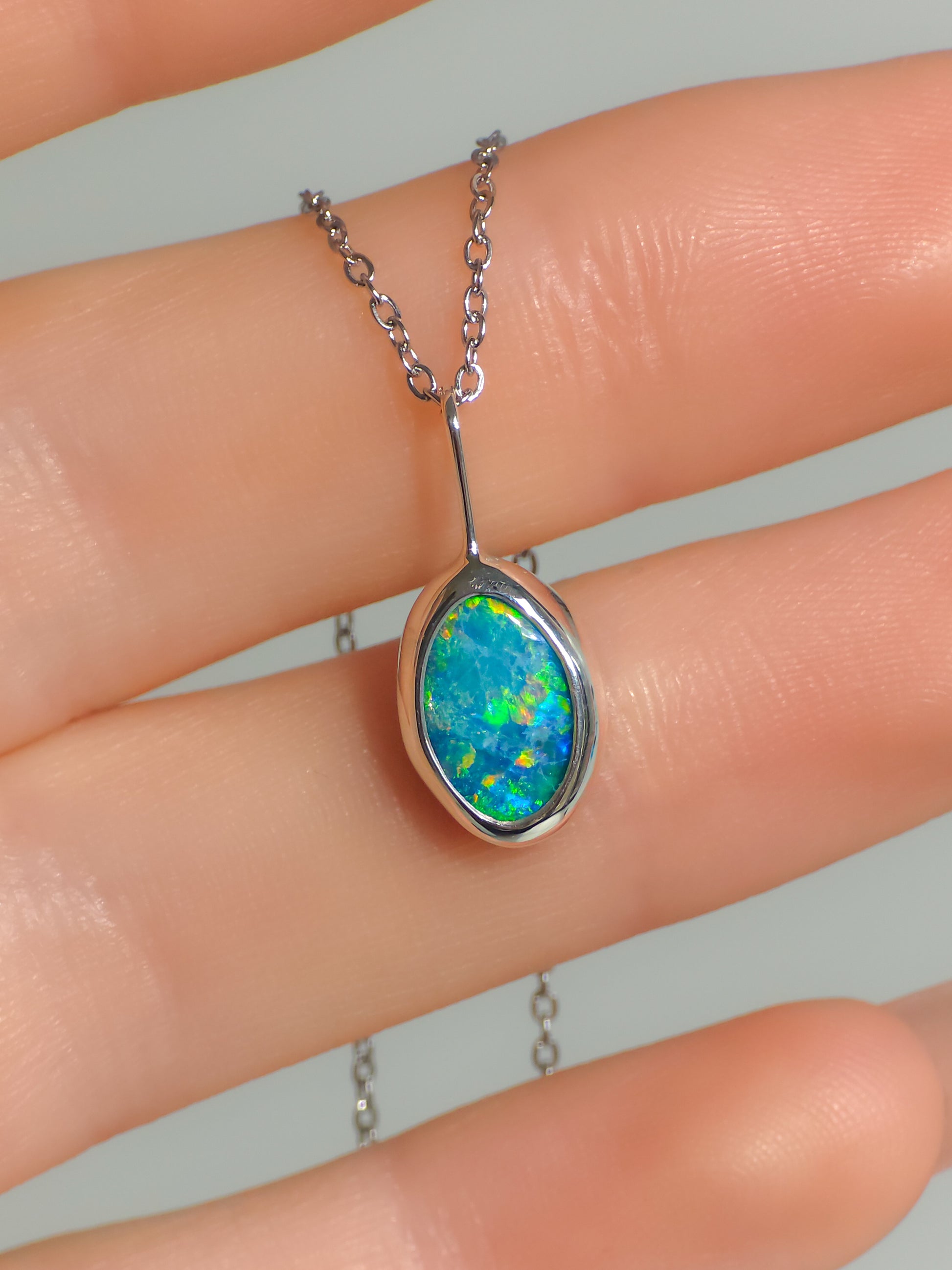 AQUA | Coober Pedy Opal Doublet Pendant, Australian Opal Necklace, 925 Silver