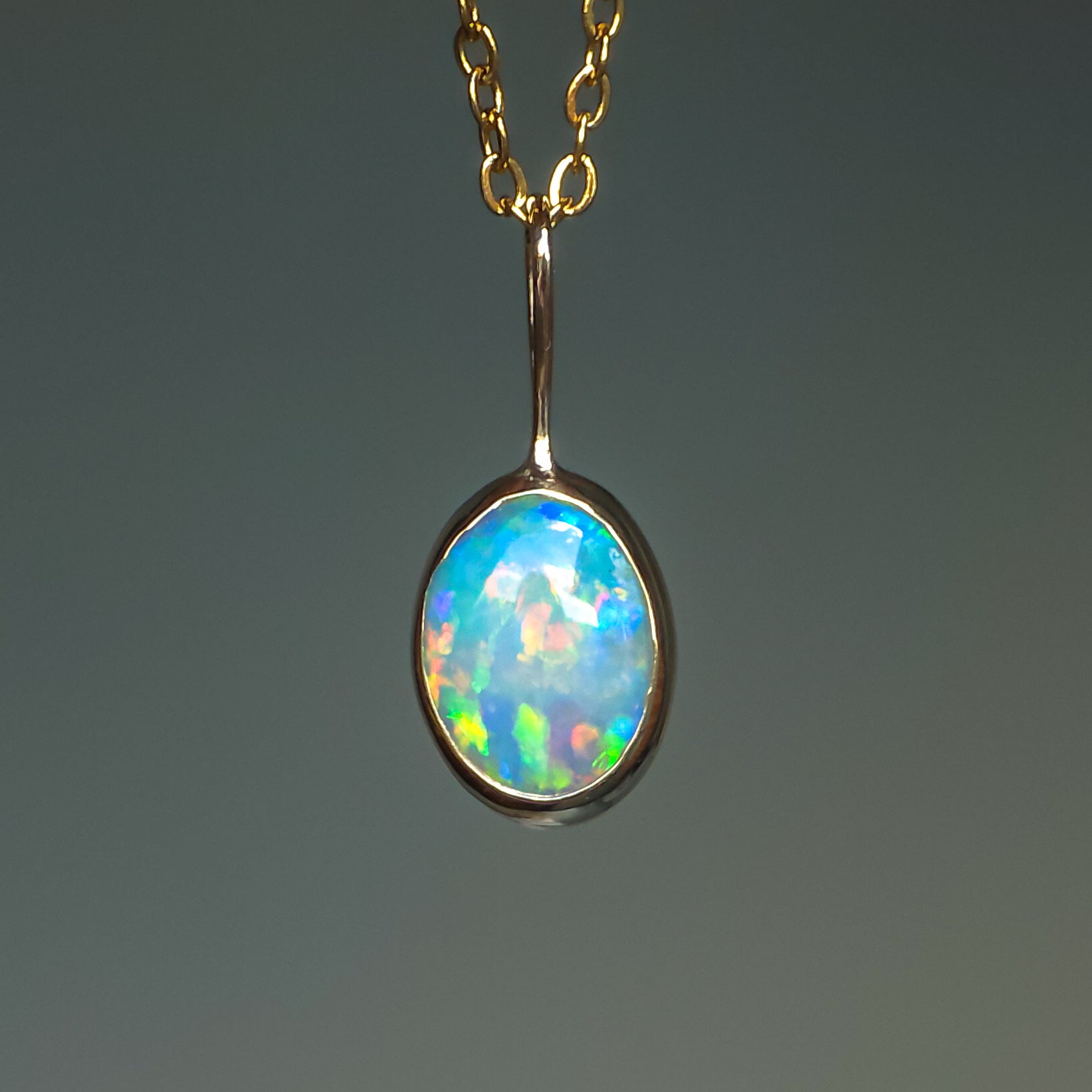 CAPRI | 14K Gold Solid Coober Pedy Opal Necklace, Minimalist Jewelry, Australian Solid Opal