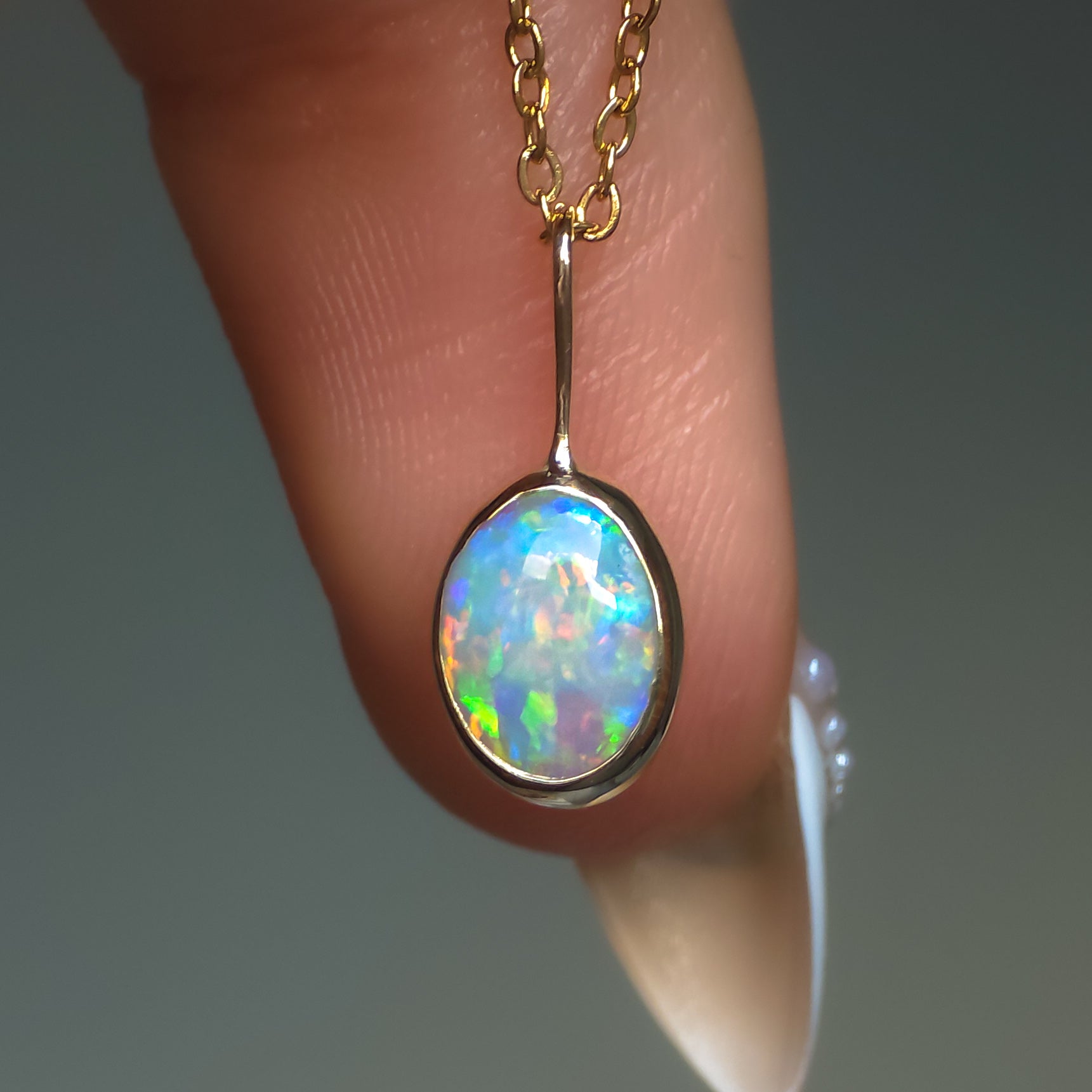 CAPRI | 14K Gold Solid Coober Pedy Opal Necklace, Minimalist Jewelry, Australian Solid Opal
