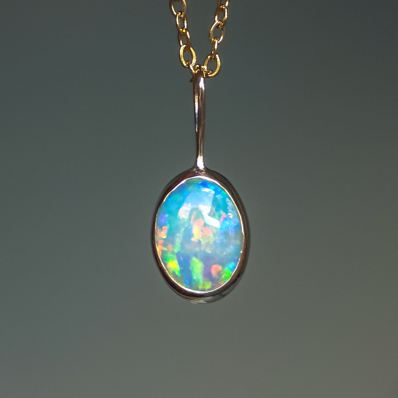CAPRI | 14K Gold Solid Coober Pedy Opal Necklace, Minimalist Jewelry, Australian Solid Opal
