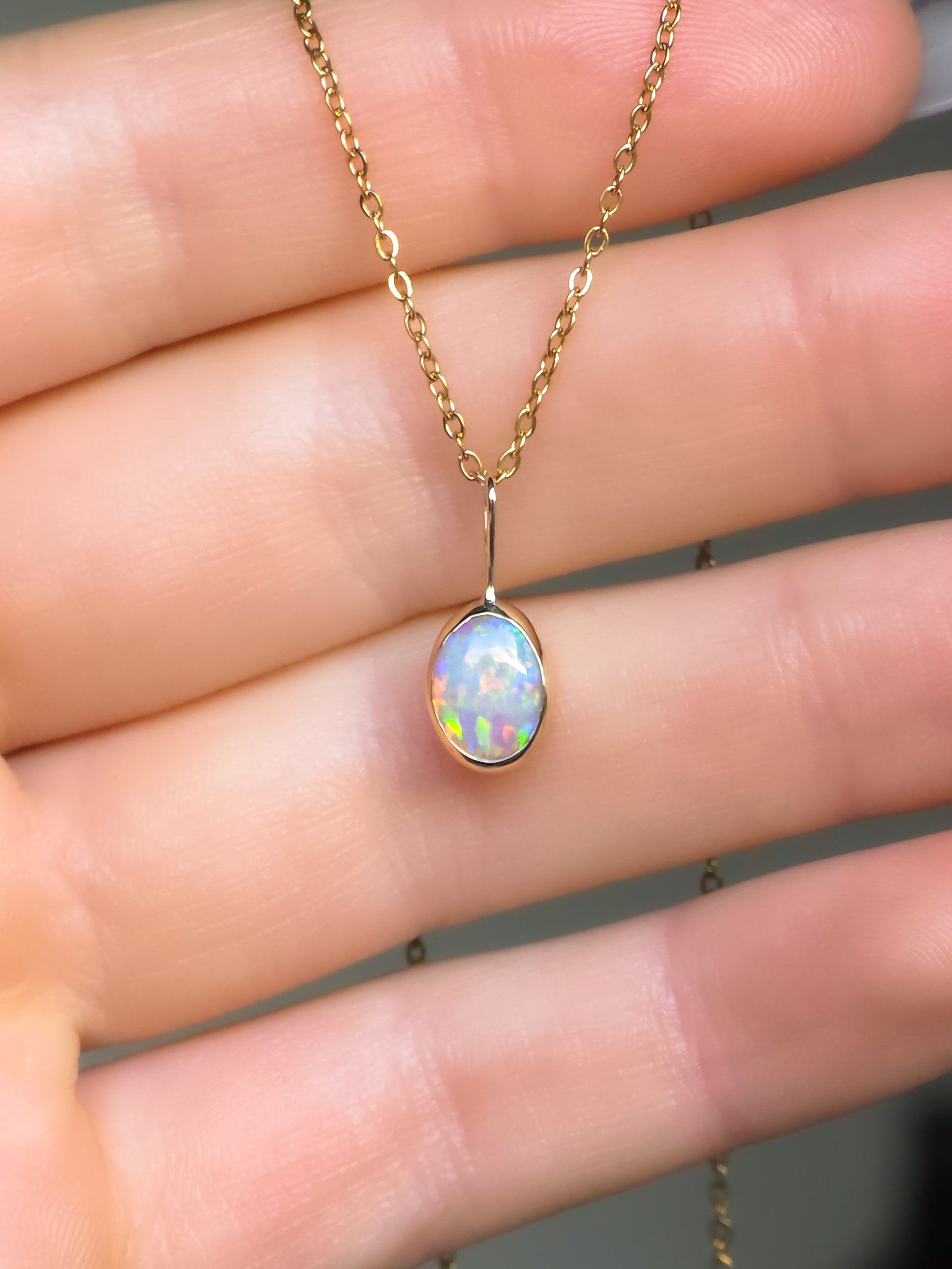CAPRI | 14K Gold Solid Coober Pedy Opal Necklace, Minimalist Jewelry, Australian Solid Opal