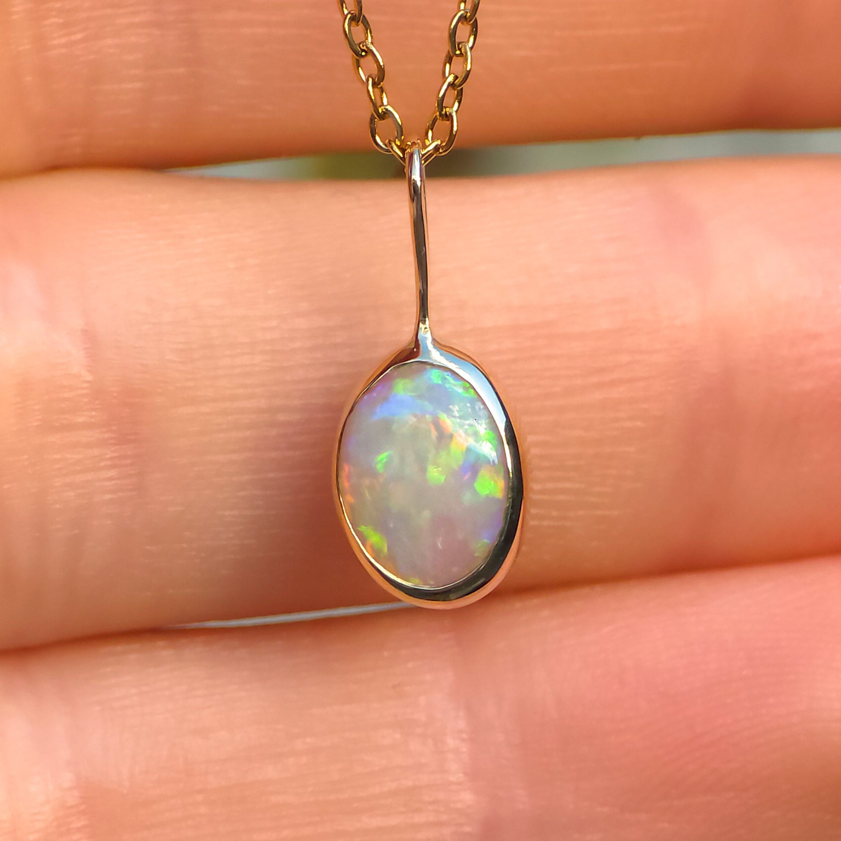CAPRI | 14K Gold Solid Coober Pedy Opal Necklace, Minimalist Jewelry, Australian Solid Opal