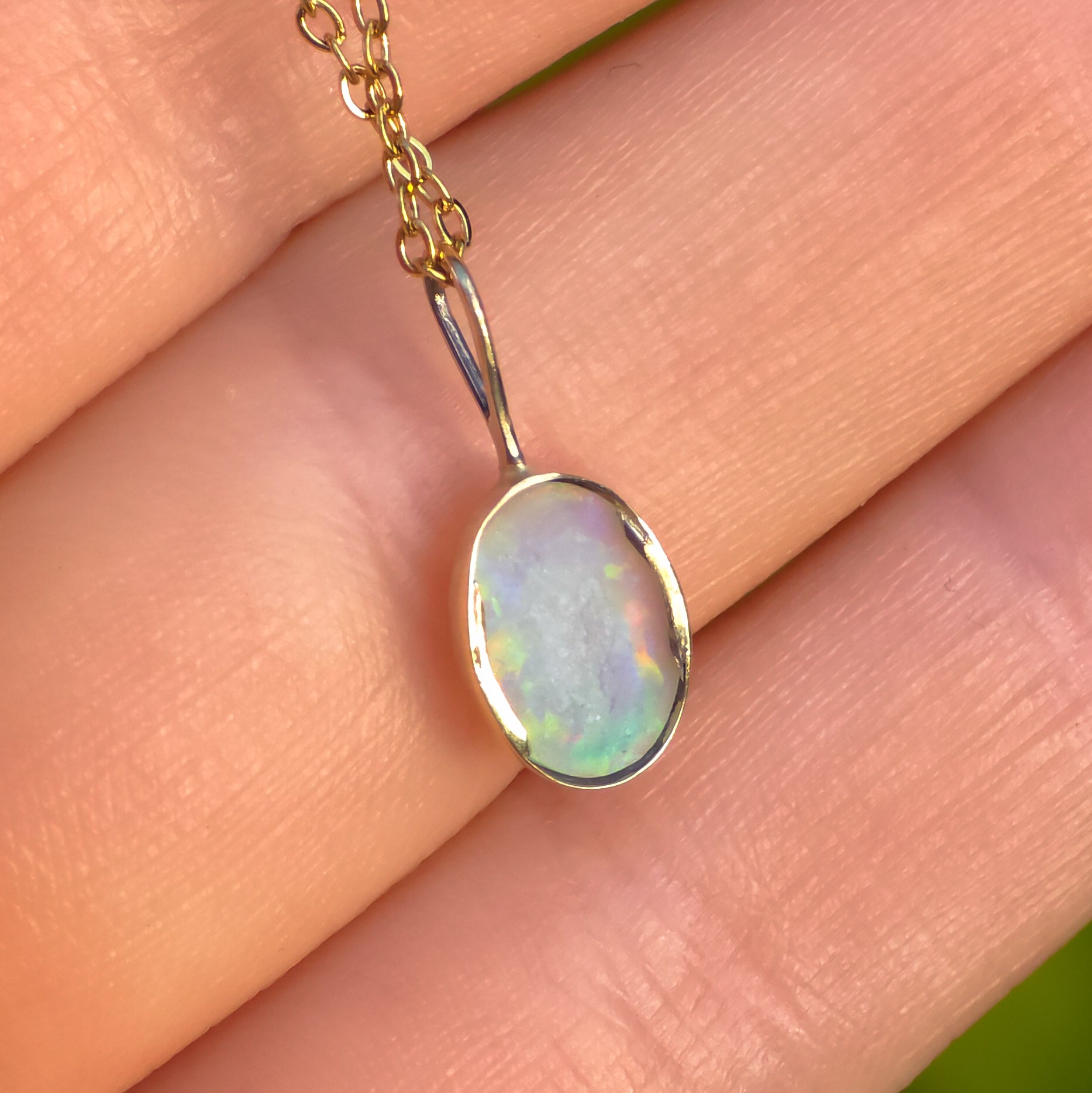 CAPRI | 14K Gold Solid Coober Pedy Opal Necklace, Minimalist Jewelry, Australian Solid Opal