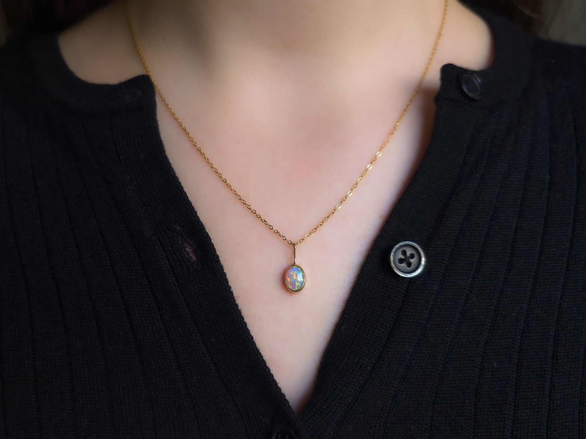 CAPRI | 14K Gold Solid Coober Pedy Opal Necklace, Minimalist Jewelry, Australian Solid Opal