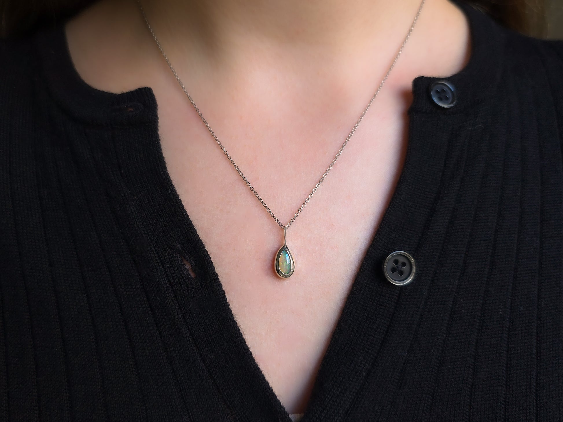 LA LUCE | Solid Coober Pedy Opal Pendant, Australian Opal Necklace, 925 Silver