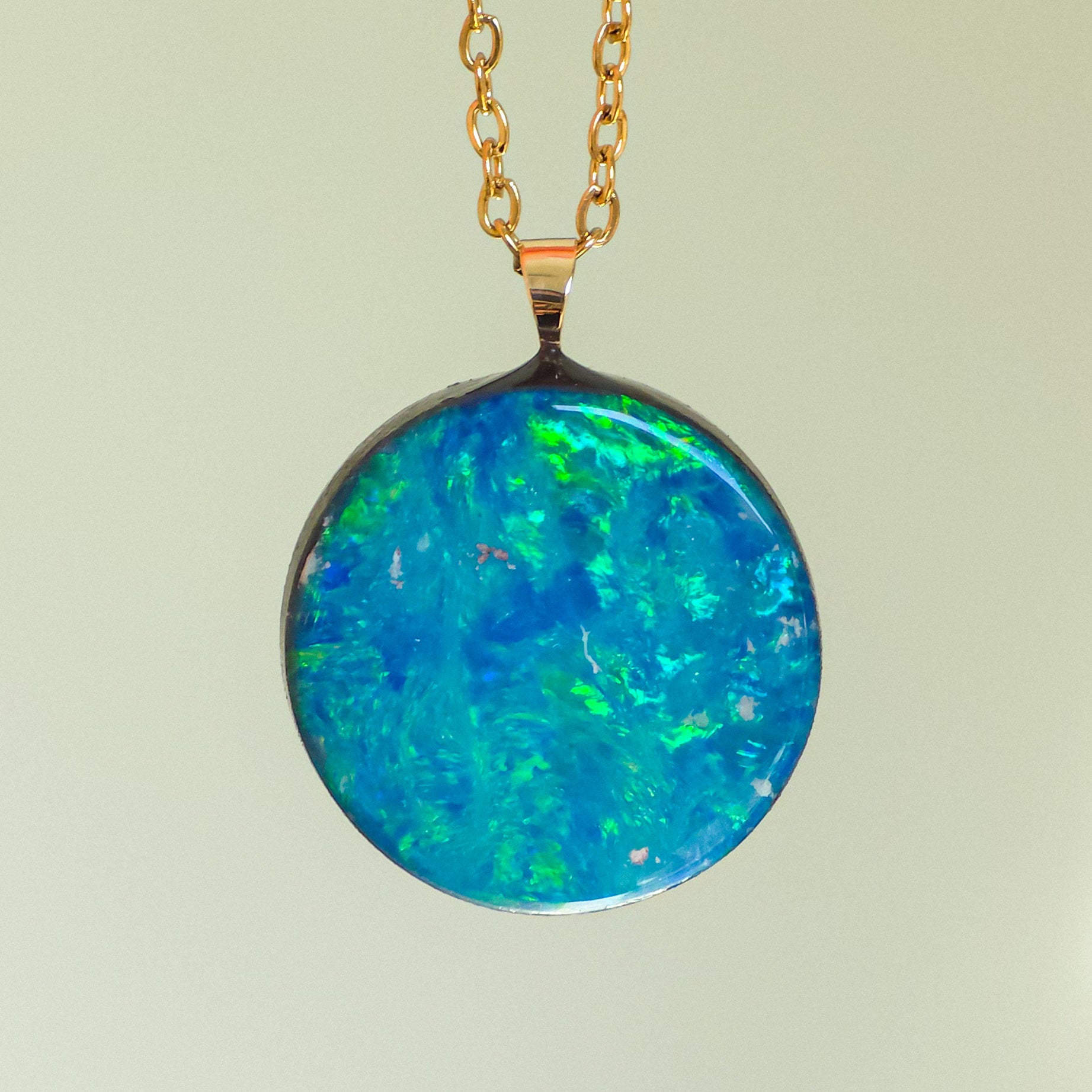 TURQUESA | 14K Gold Australian Opal Pendant, Coober Pedy Opal Doublet Necklace
