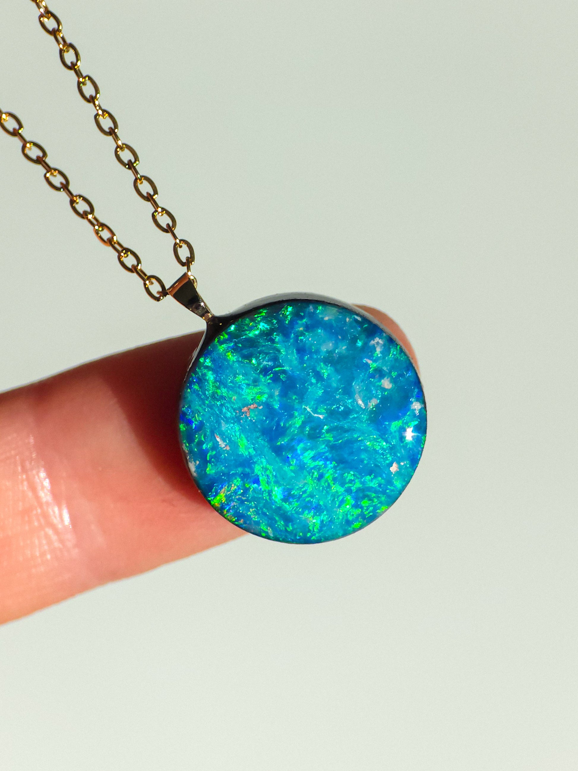TURQUESA | 14K Gold Australian Opal Pendant, Coober Pedy Opal Doublet Necklace