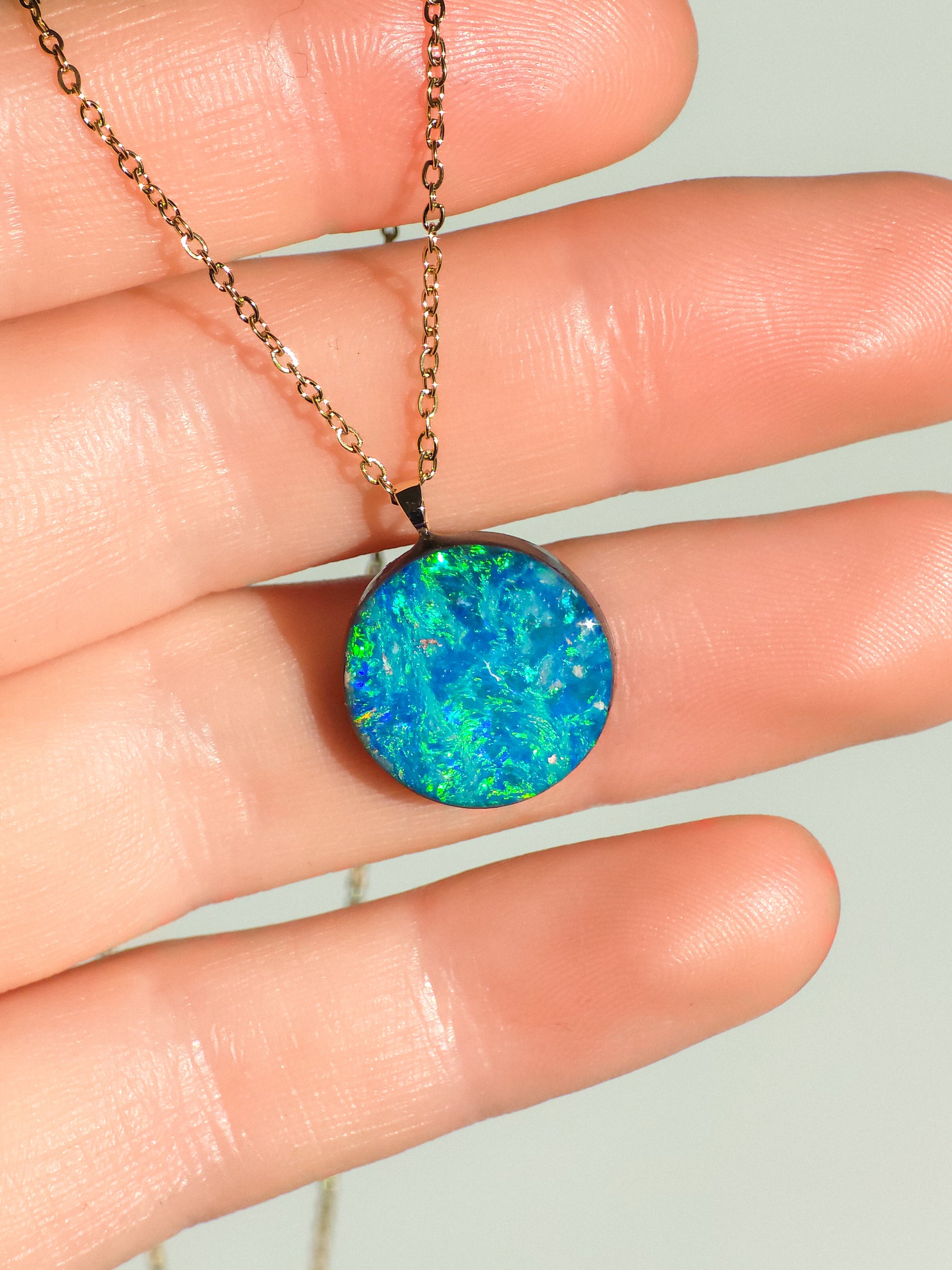 TURQUESA | 14K Gold Australian Opal Pendant, Coober Pedy Opal Doublet Necklace
