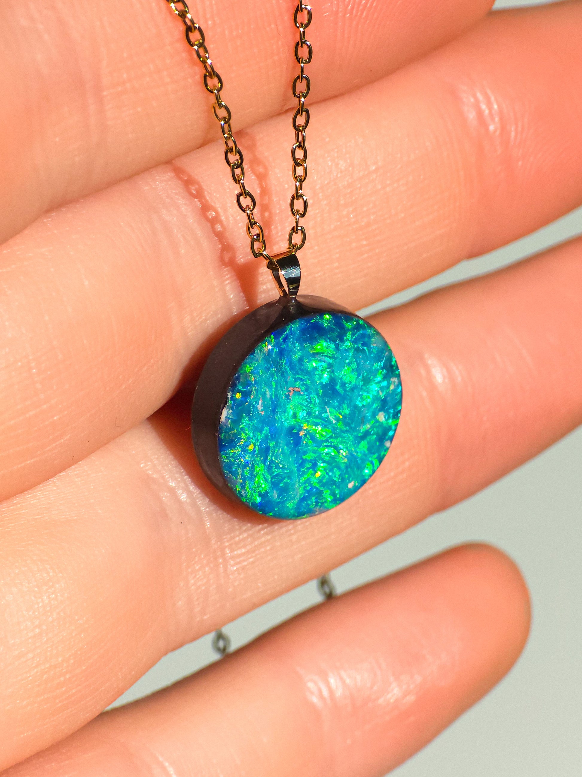 TURQUESA | 14K Gold Australian Opal Pendant, Coober Pedy Opal Doublet Necklace
