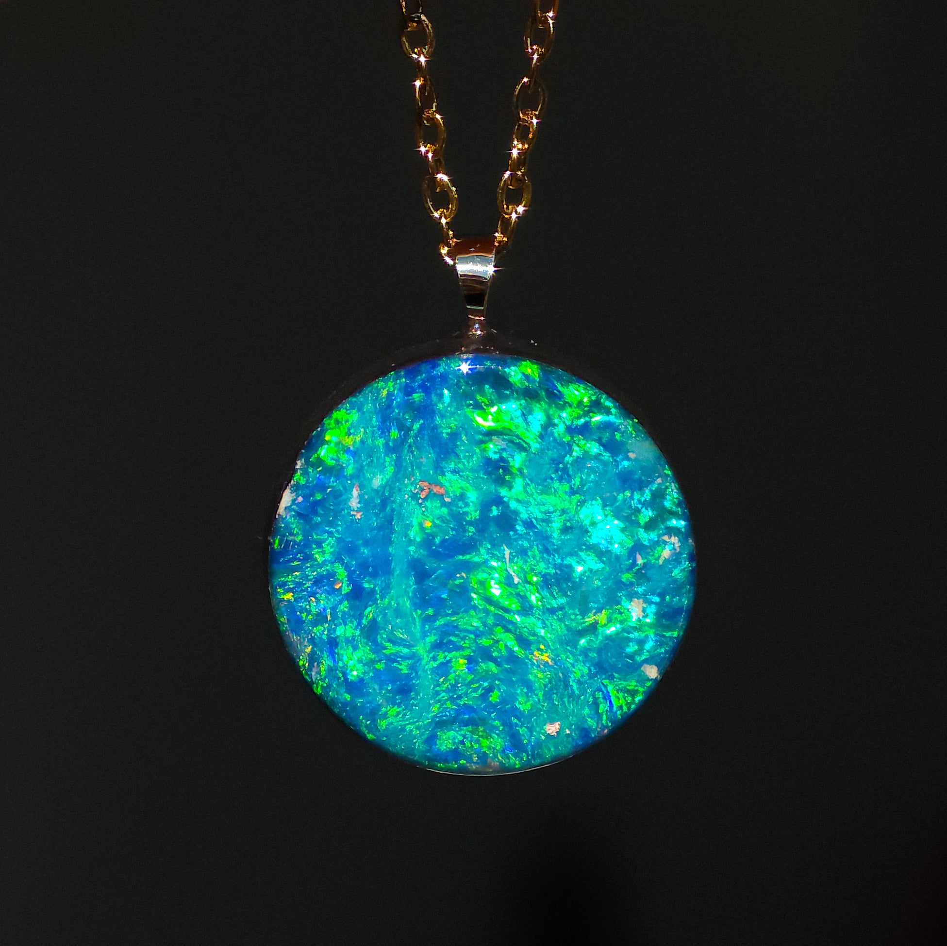 TURQUESA | 14K Gold Australian Opal Pendant, Coober Pedy Opal Doublet Necklace