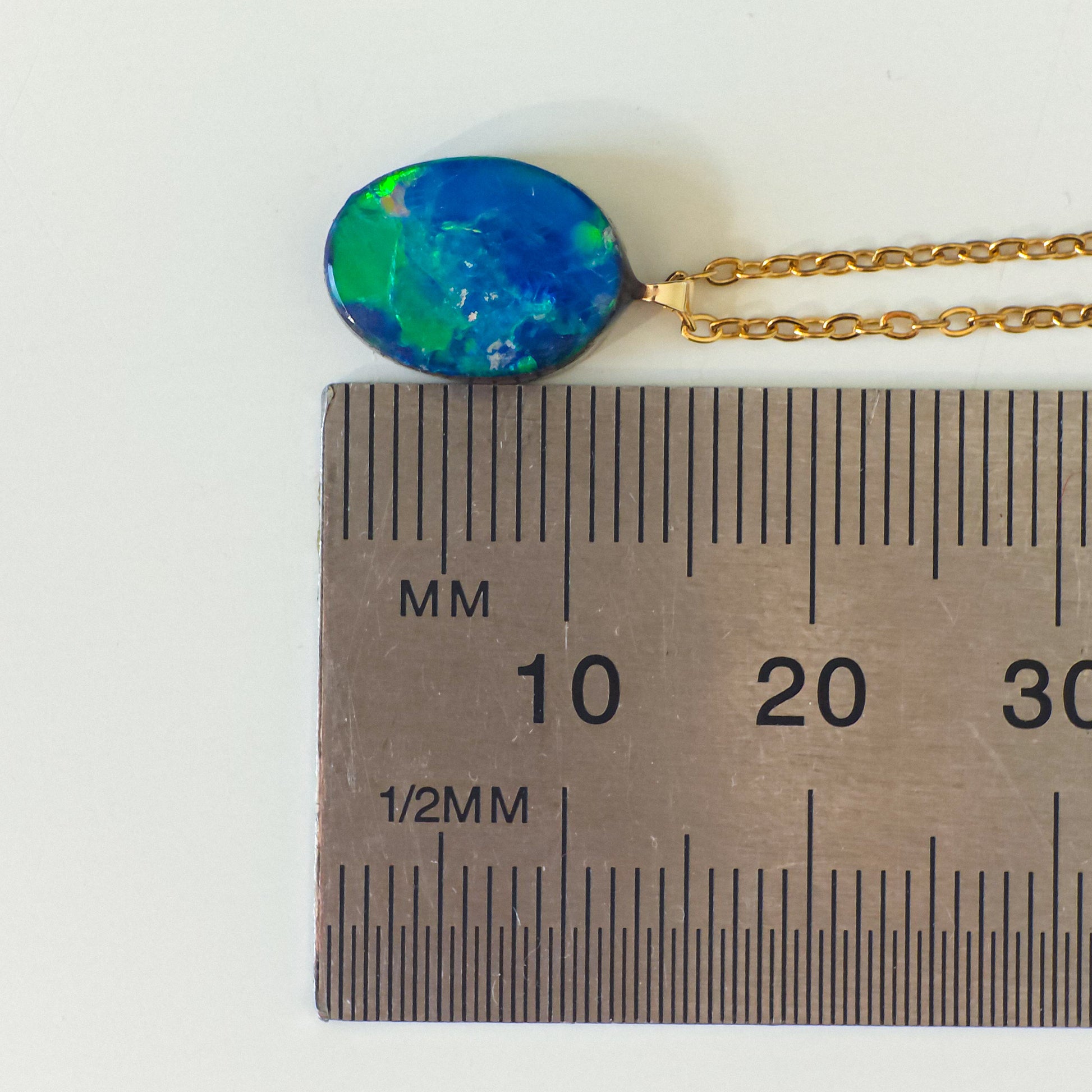 VIRESCENT | 14K Gold Australian Opal Pendant, Coober Pedy Opal Doublet Necklace