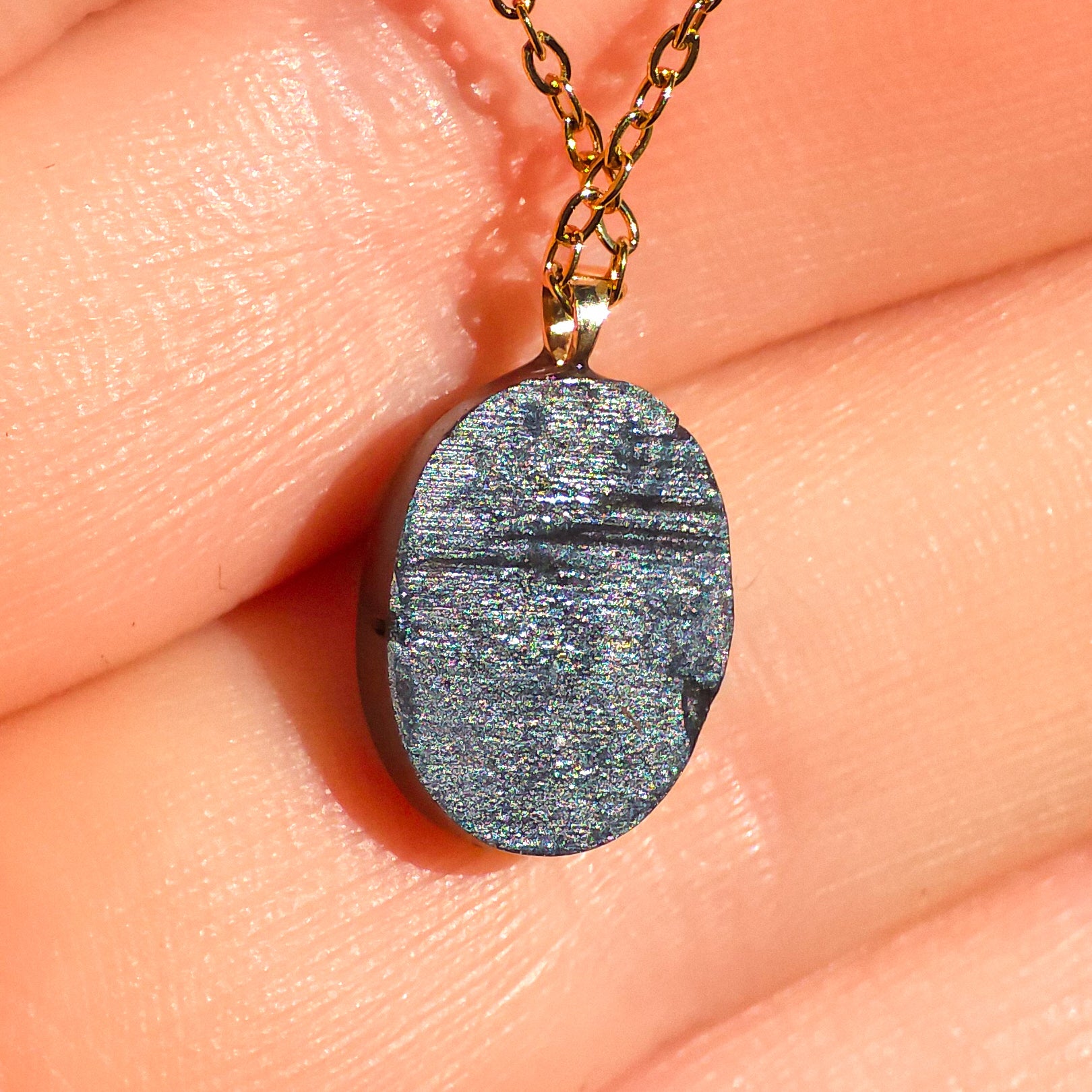 VIRESCENT | 14K Gold Australian Opal Pendant, Coober Pedy Opal Doublet Necklace