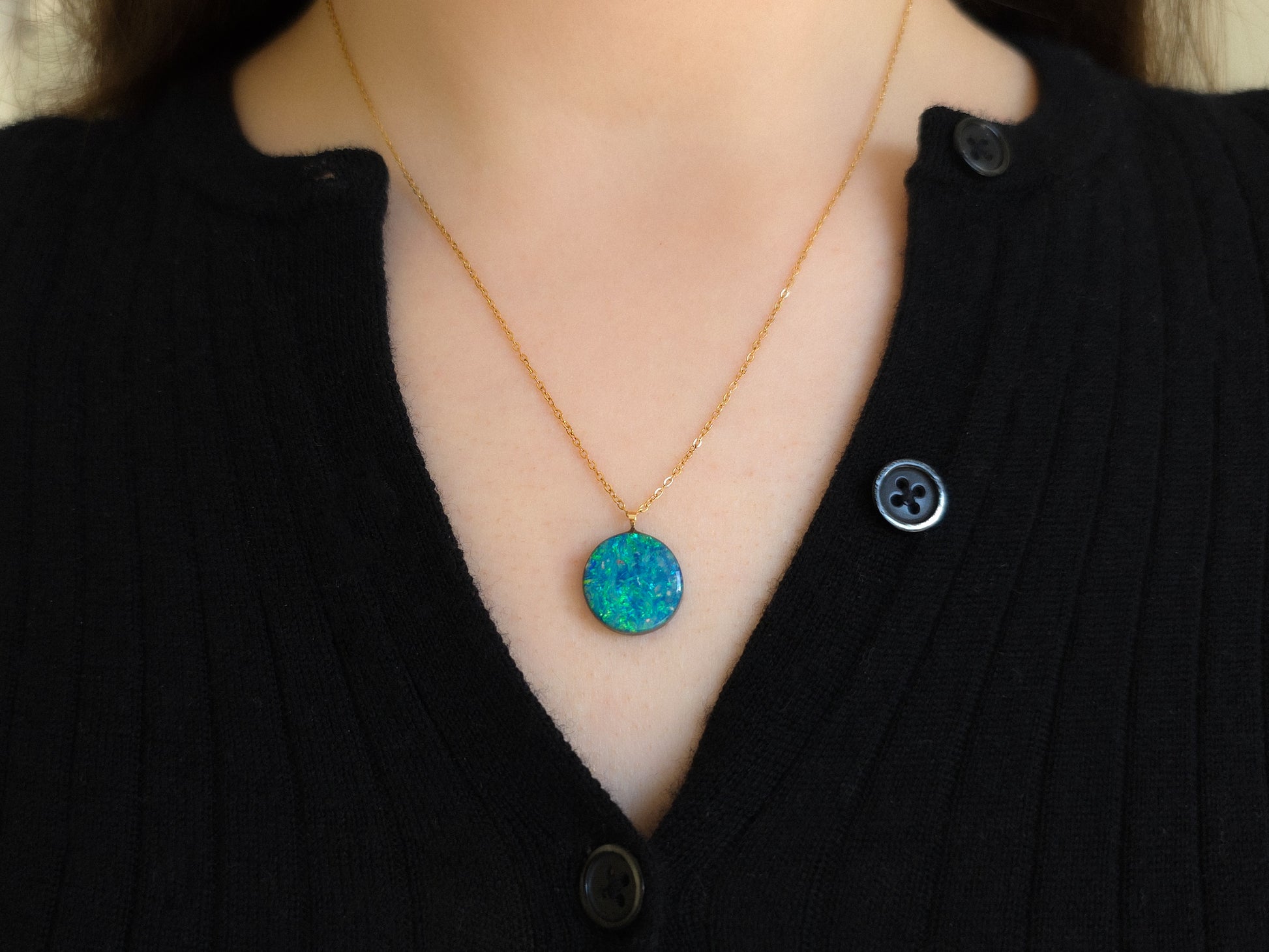 TURQUESA | 14K Gold Australian Opal Pendant, Coober Pedy Opal Doublet Necklace