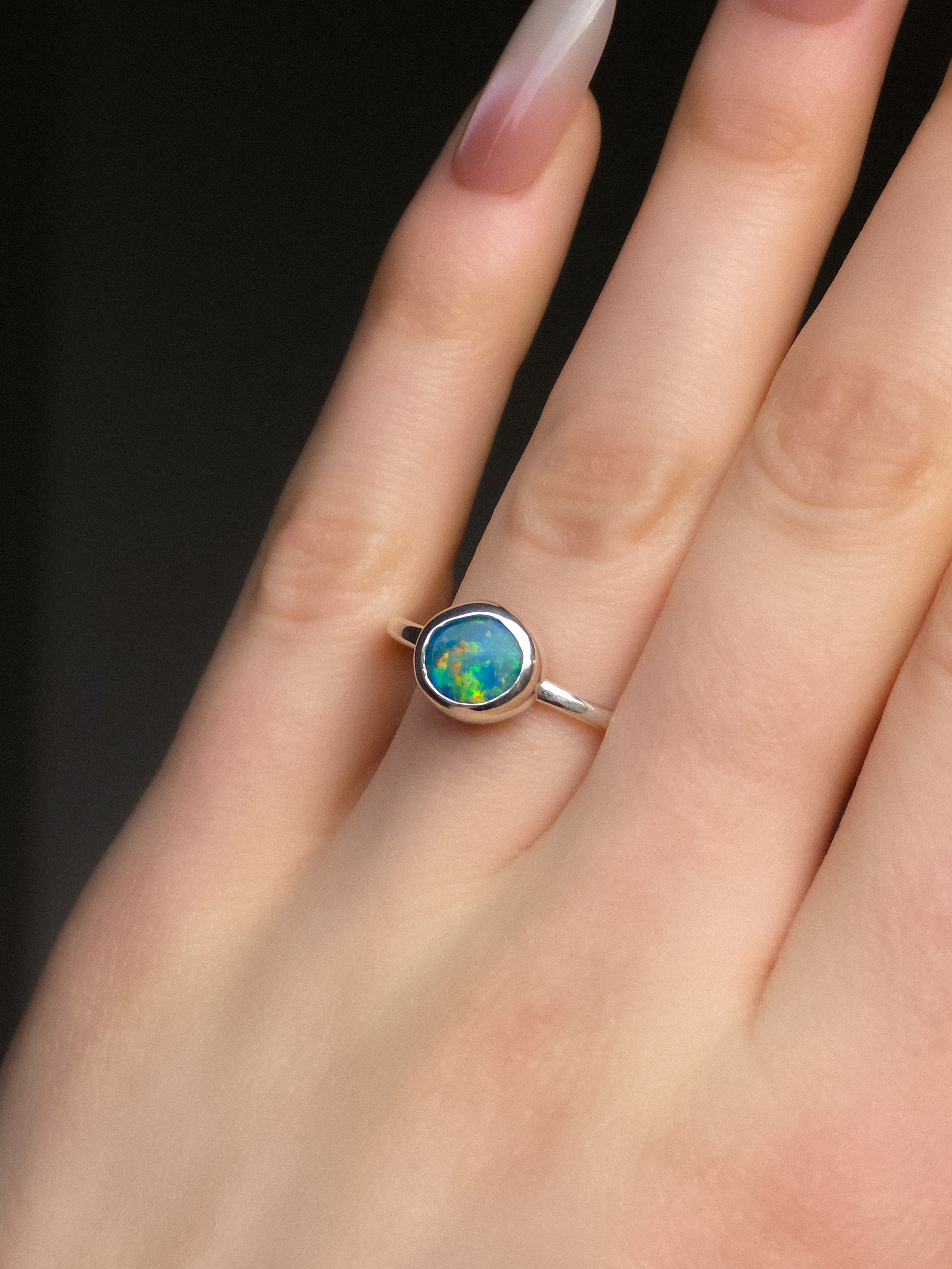 SIERRA | Australian Opal Doublet Ring, Solid 925 Silver, Coober Pedy Opal