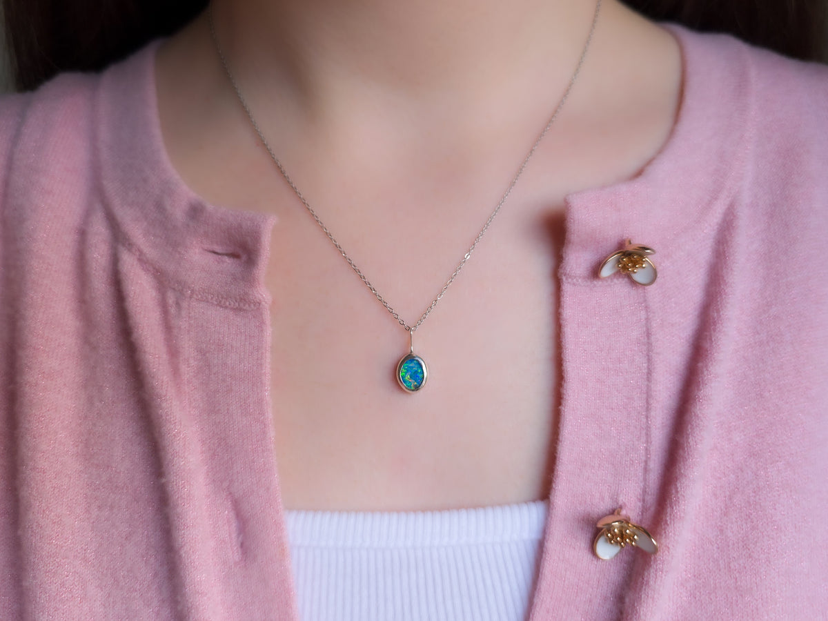 BELLE | Australian Coober Pedy Opal Doublet Pendant, Opal Necklace