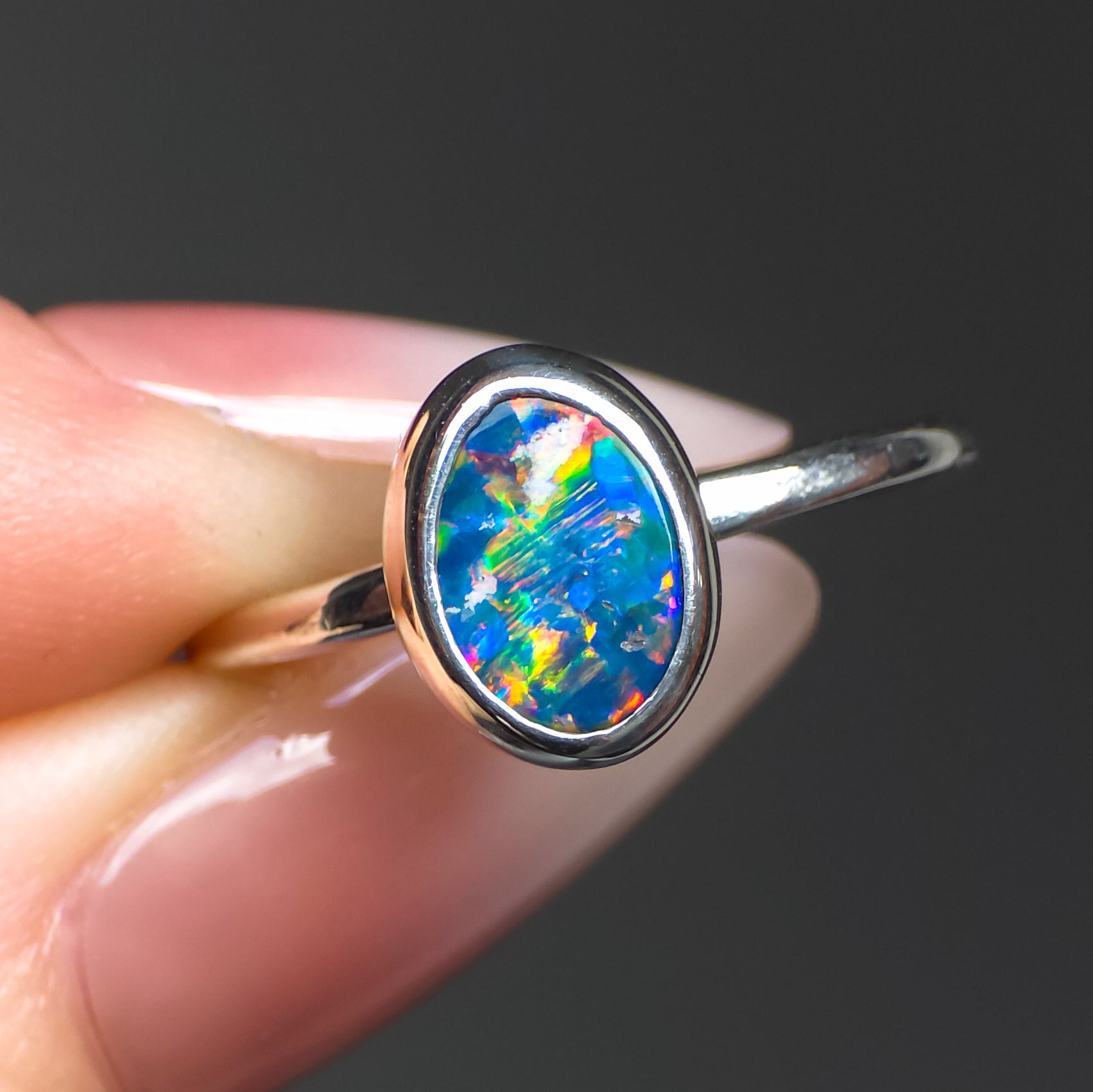 VIVACE |  Australian Opal Doublet Ring, Coober Pedy Opal, 925 Silver