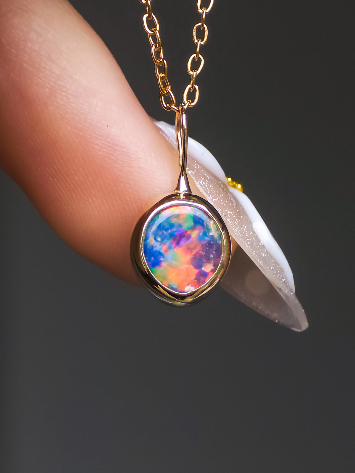 CARNATION | 14K Gold Coober Pedy Opal Doublet Pendant, Rare Red Australian Opal Statement Necklace