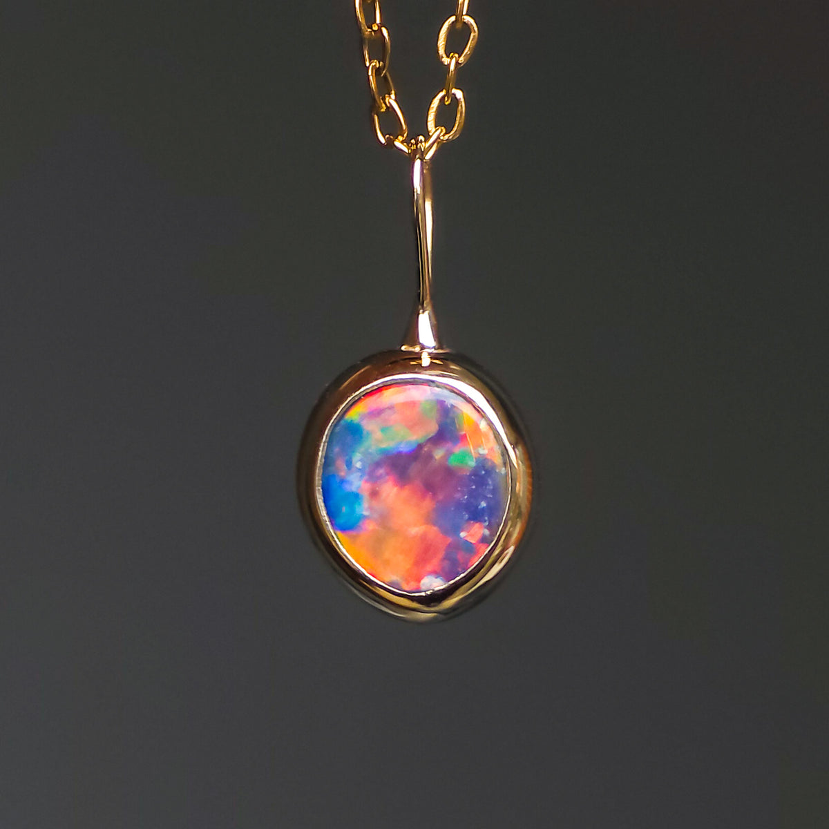 CARNATION | 14K Gold Coober Pedy Opal Doublet Pendant, Rare Red Australian Opal Statement Necklace