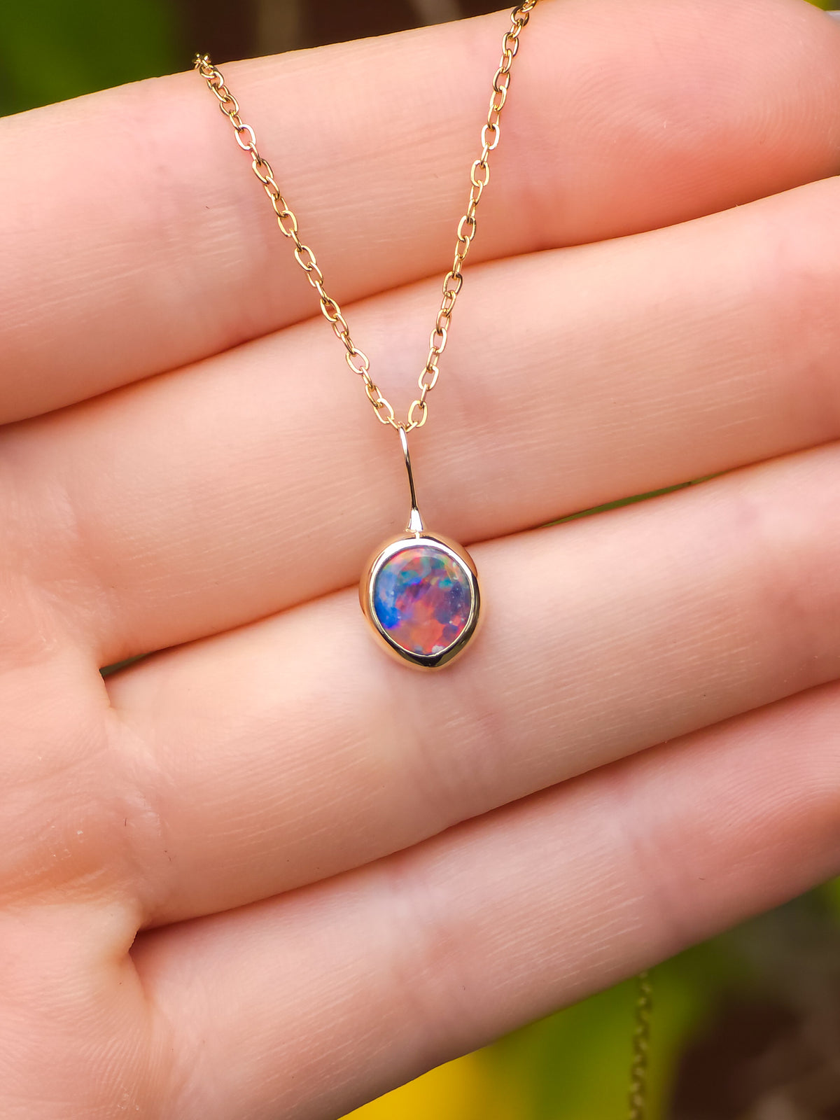 CARNATION | 14K Gold Coober Pedy Opal Doublet Pendant, Rare Red Australian Opal Statement Necklace