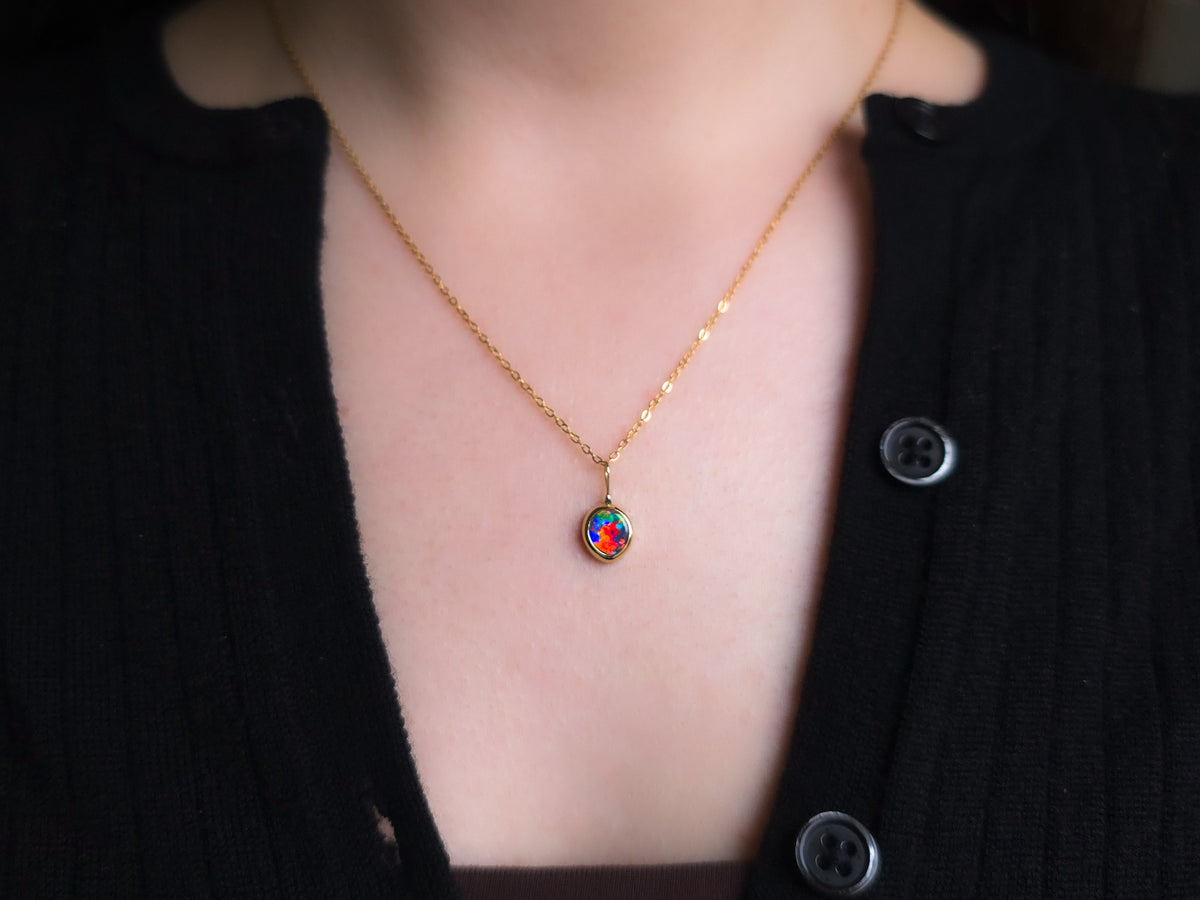 CARNATION | 14K Gold Coober Pedy Opal Doublet Pendant, Rare Red Australian Opal Statement Necklace