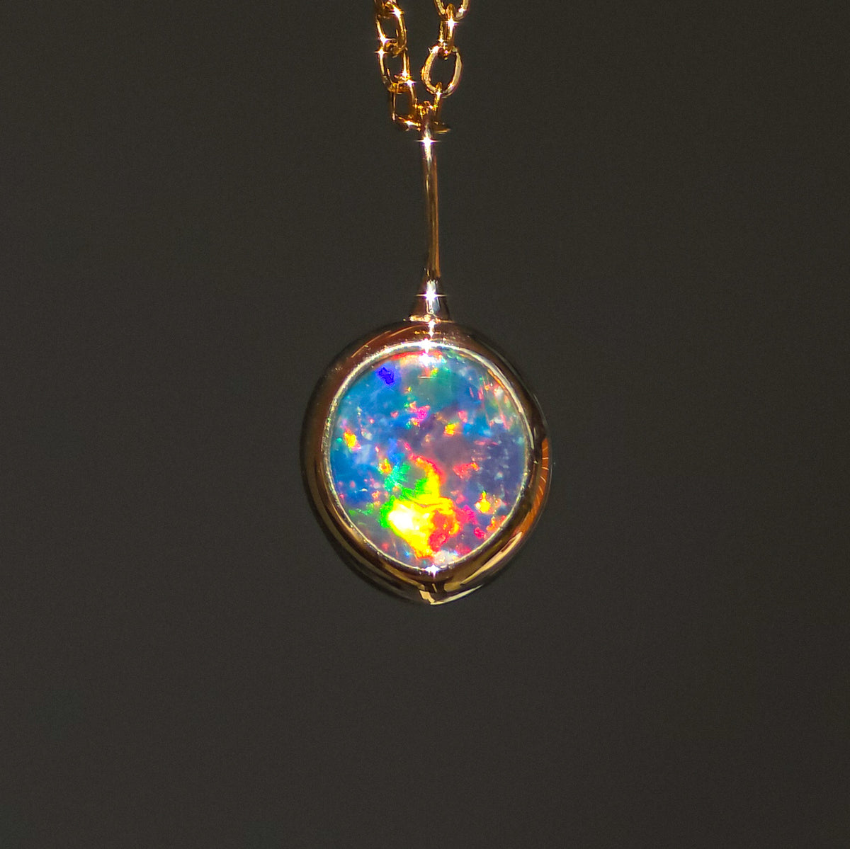CARNATION | 14K Gold Coober Pedy Opal Doublet Pendant, Rare Red Australian Opal Statement Necklace