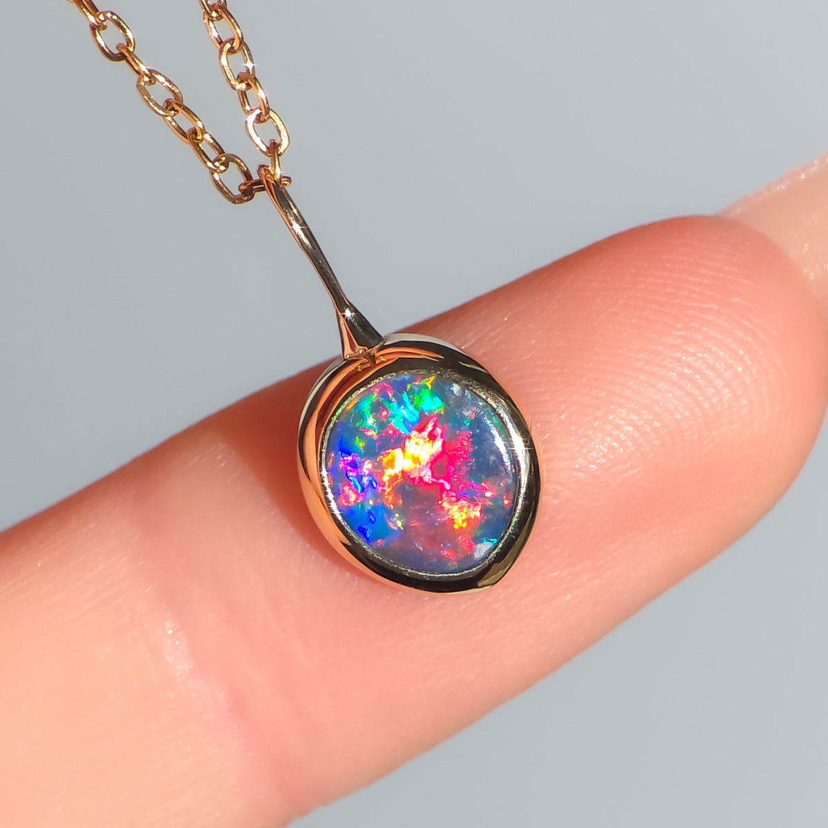 CARNATION | 14K Gold Coober Pedy Opal Doublet Pendant, Rare Red Australian Opal Statement Necklace