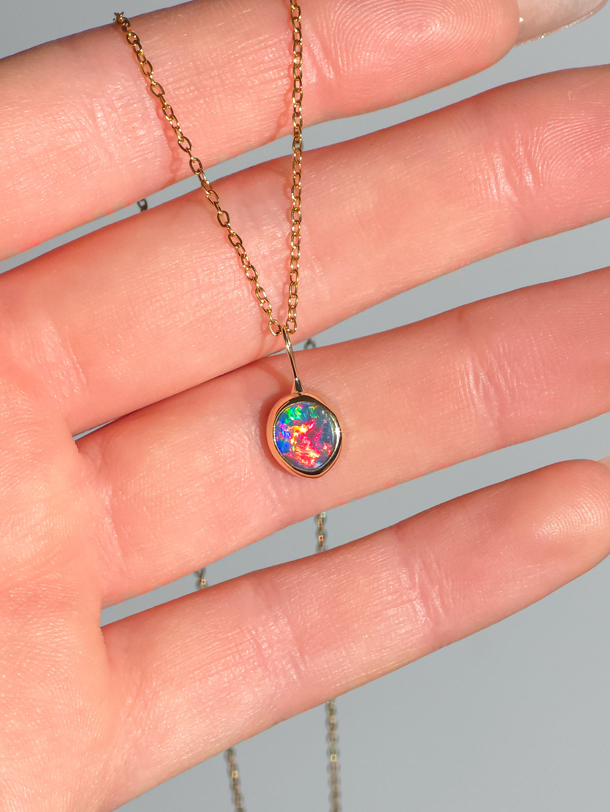 CARNATION | 14K Gold Coober Pedy Opal Doublet Pendant, Rare Red Australian Opal Statement Necklace
