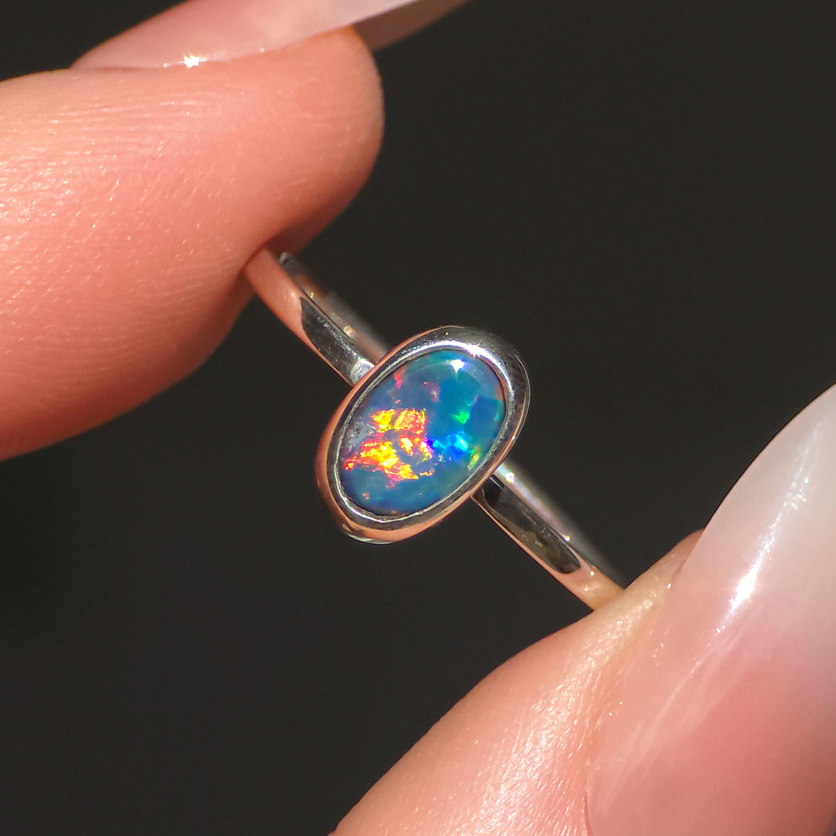 HÁLA | Australian Opal Doublet Ring, Coober Pedy Opal, 925 Silver, Dainty Ring