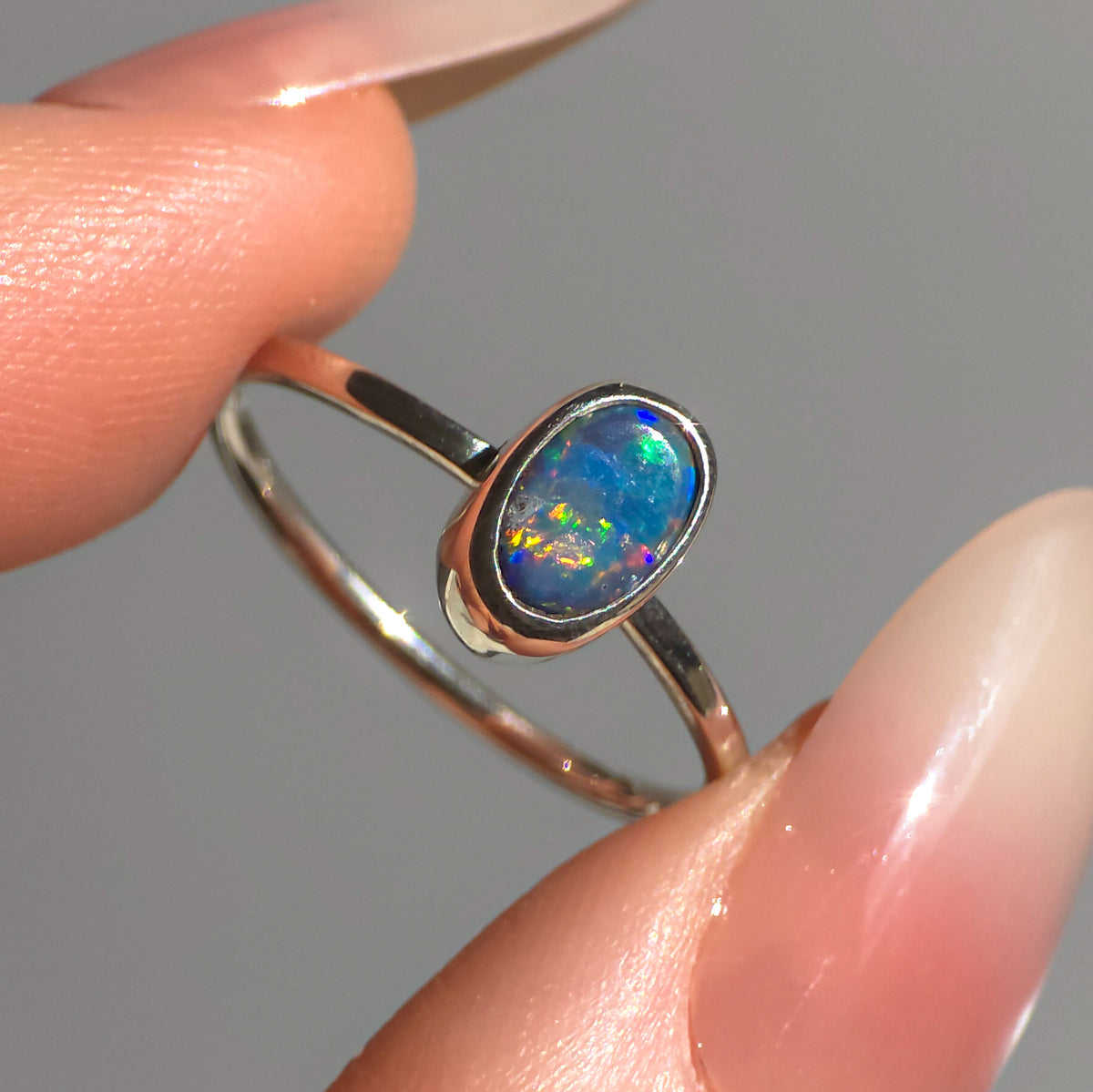 HÁLA | Australian Opal Doublet Ring, Coober Pedy Opal, 925 Silver, Dainty Ring