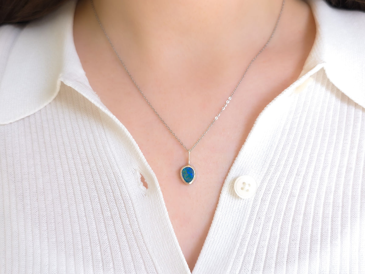 FOLIAGE | Coober Pedy Opal Doublet Pendant, Silver Australian Opal Necklace
