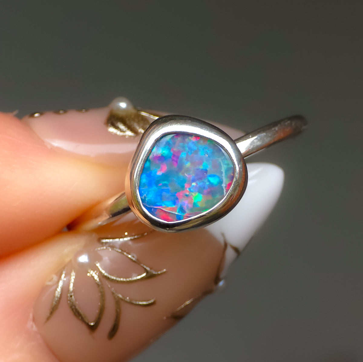 NOCTURNE | Handmade Australian Opal Doublet Ring, 925 Silver, Coober Pedy Opal (Free Resizing)