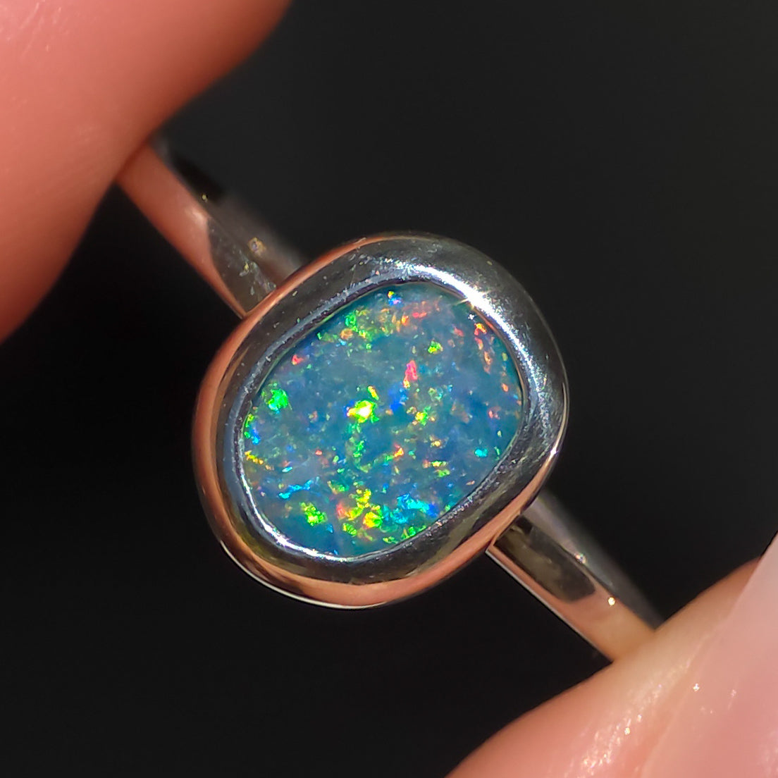 BRILLARE | Australian Opal Doublet Ring, Coober Pedy Opal, 925 Silver, Dainty Ring