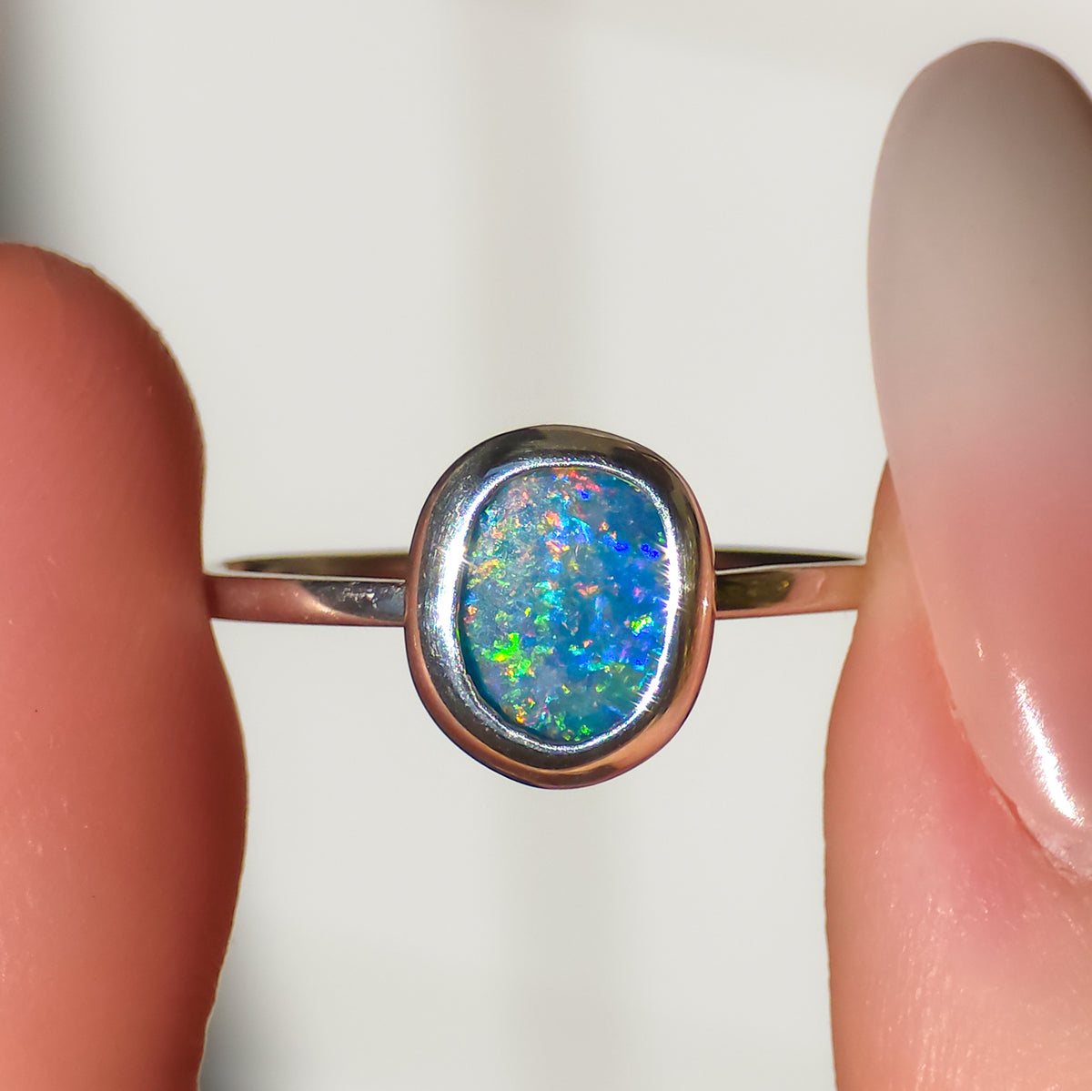 BRILLARE | Australian Opal Doublet Ring, Coober Pedy Opal, 925 Silver, Dainty Ring