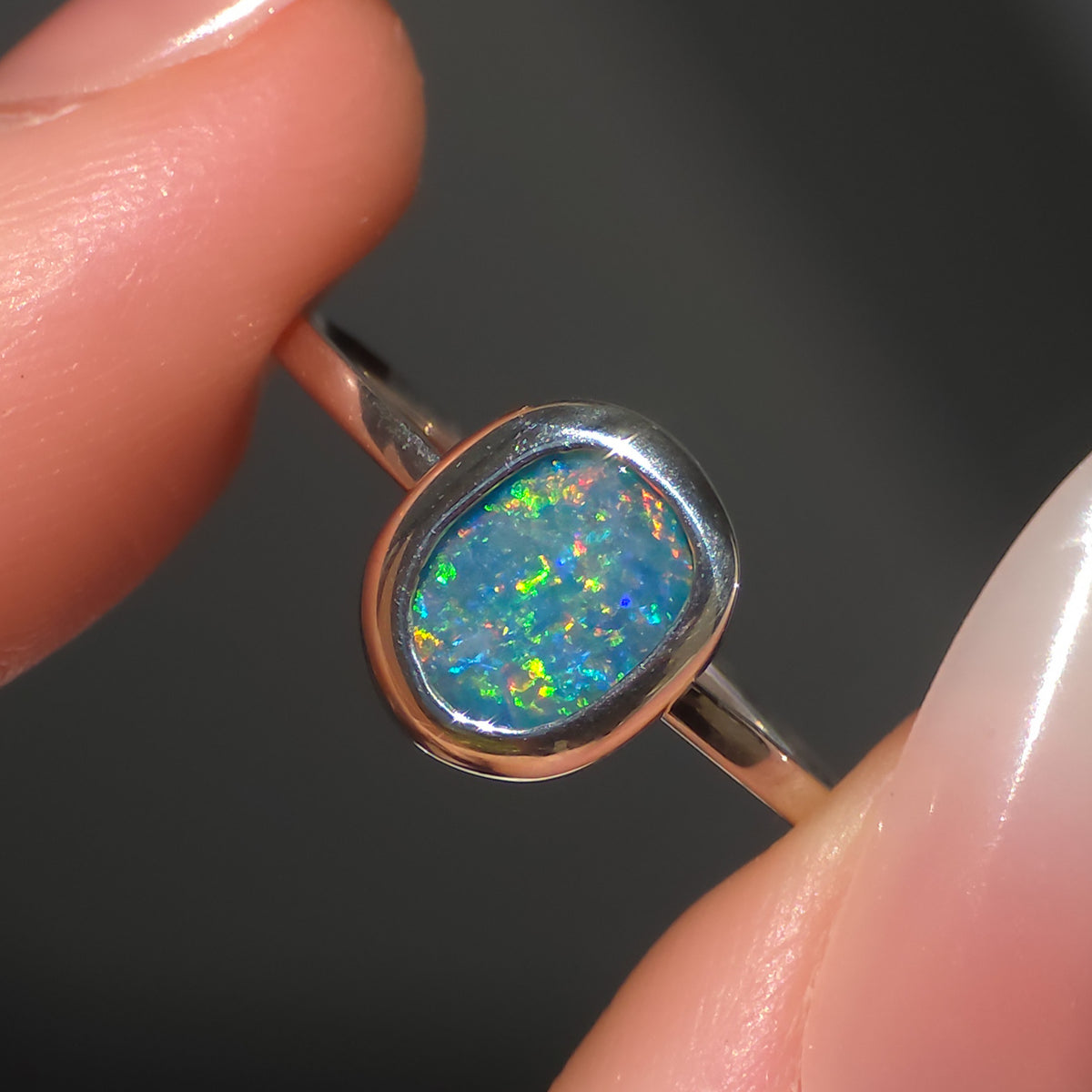 BRILLARE | Australian Opal Doublet Ring, Coober Pedy Opal, 925 Silver, Dainty Ring