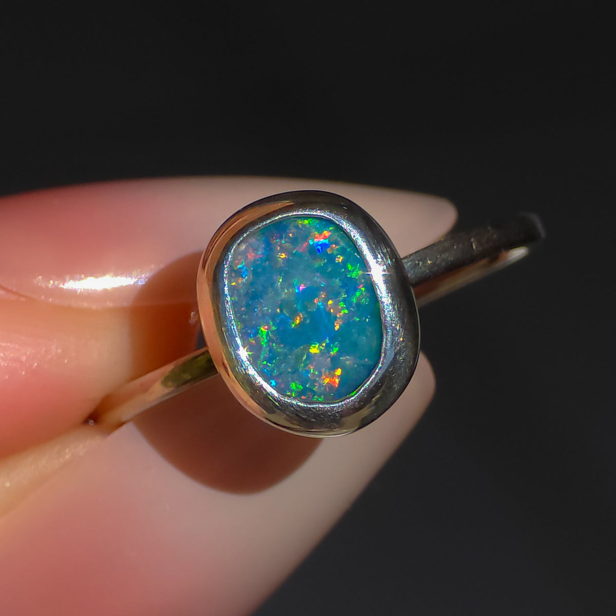 BRILLARE | Australian Opal Doublet Ring, Coober Pedy Opal, 925 Silver, Dainty Ring