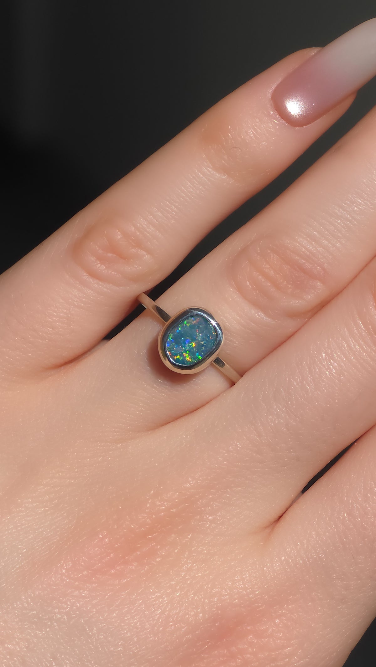 BRILLARE | Australian Opal Doublet Ring, Coober Pedy Opal, 925 Silver, Dainty Ring