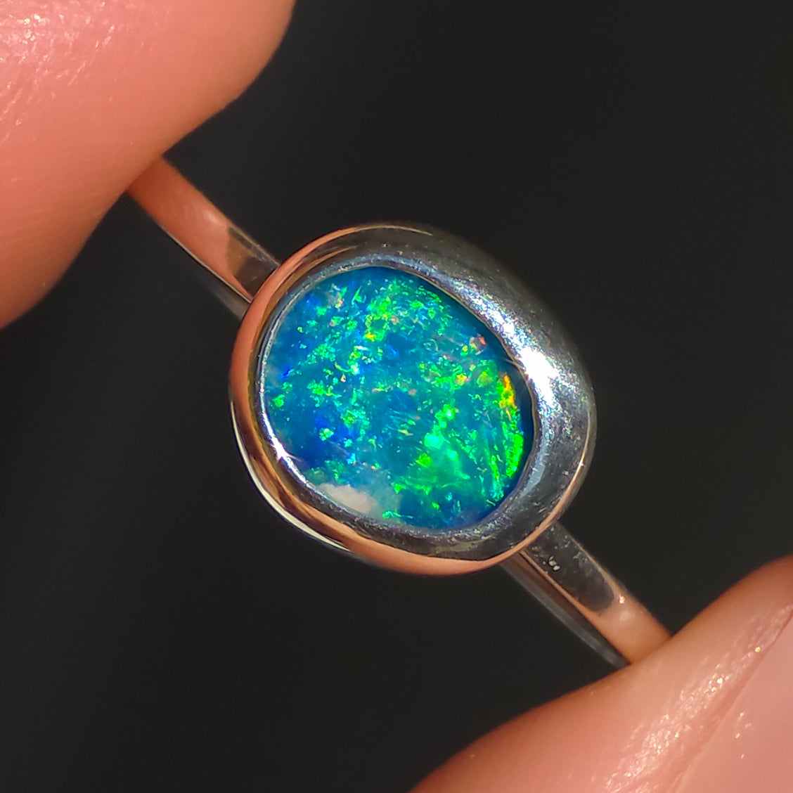 IL MARE | Australian Opal Doublet Ring, Coober Pedy Opal, 925 Silver, Dainty Ring