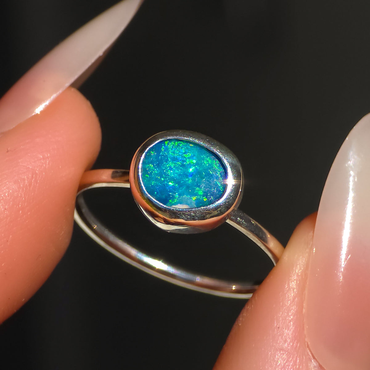 IL MARE | Australian Opal Doublet Ring, Coober Pedy Opal, 925 Silver, Dainty Ring