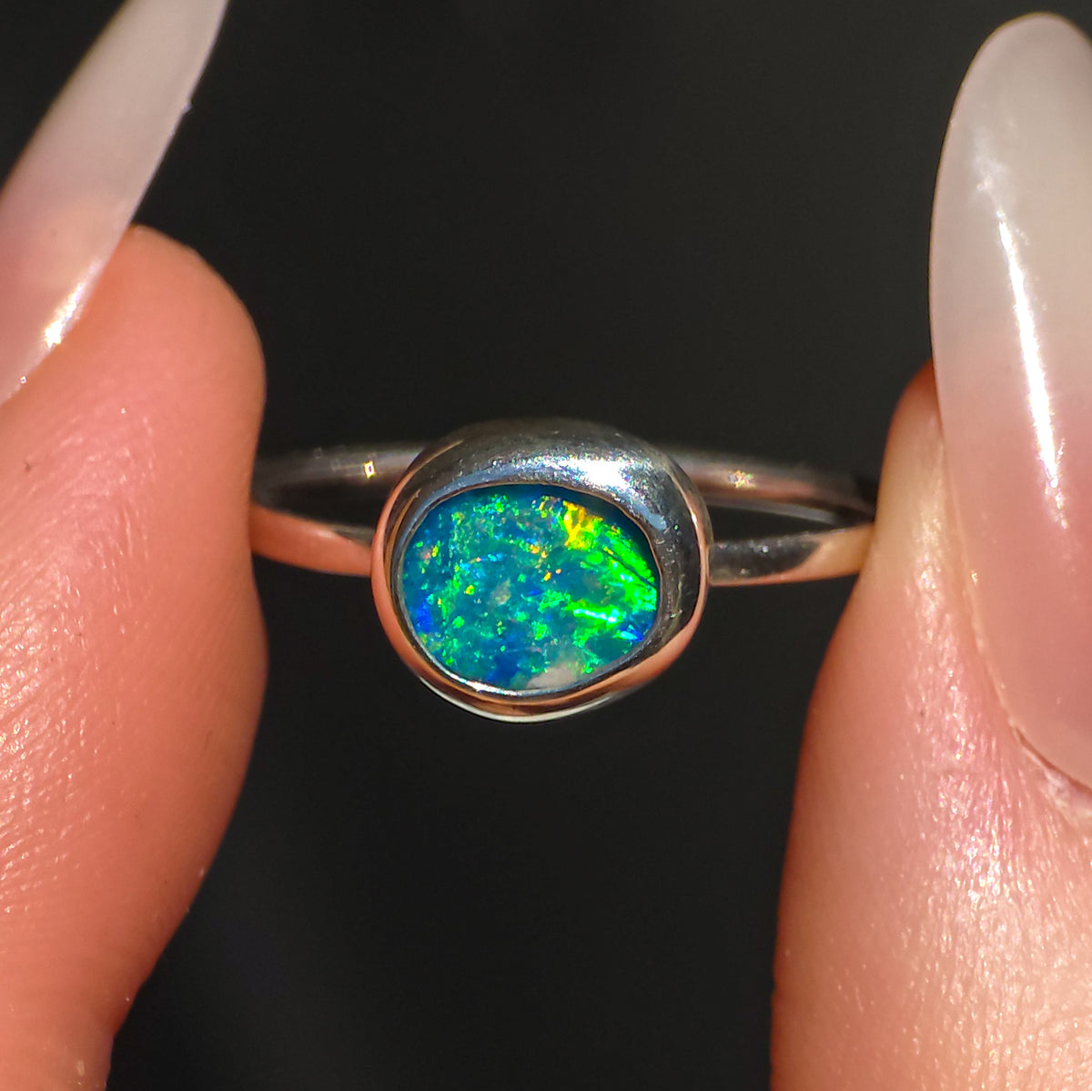 IL MARE | Australian Opal Doublet Ring, Coober Pedy Opal, 925 Silver, Dainty Ring