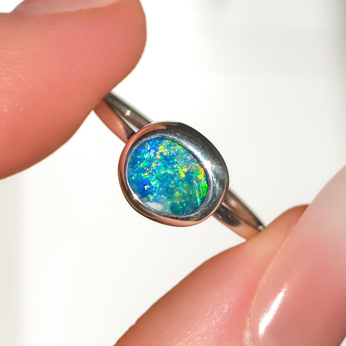 IL MARE | Australian Opal Doublet Ring, Coober Pedy Opal, 925 Silver, Dainty Ring