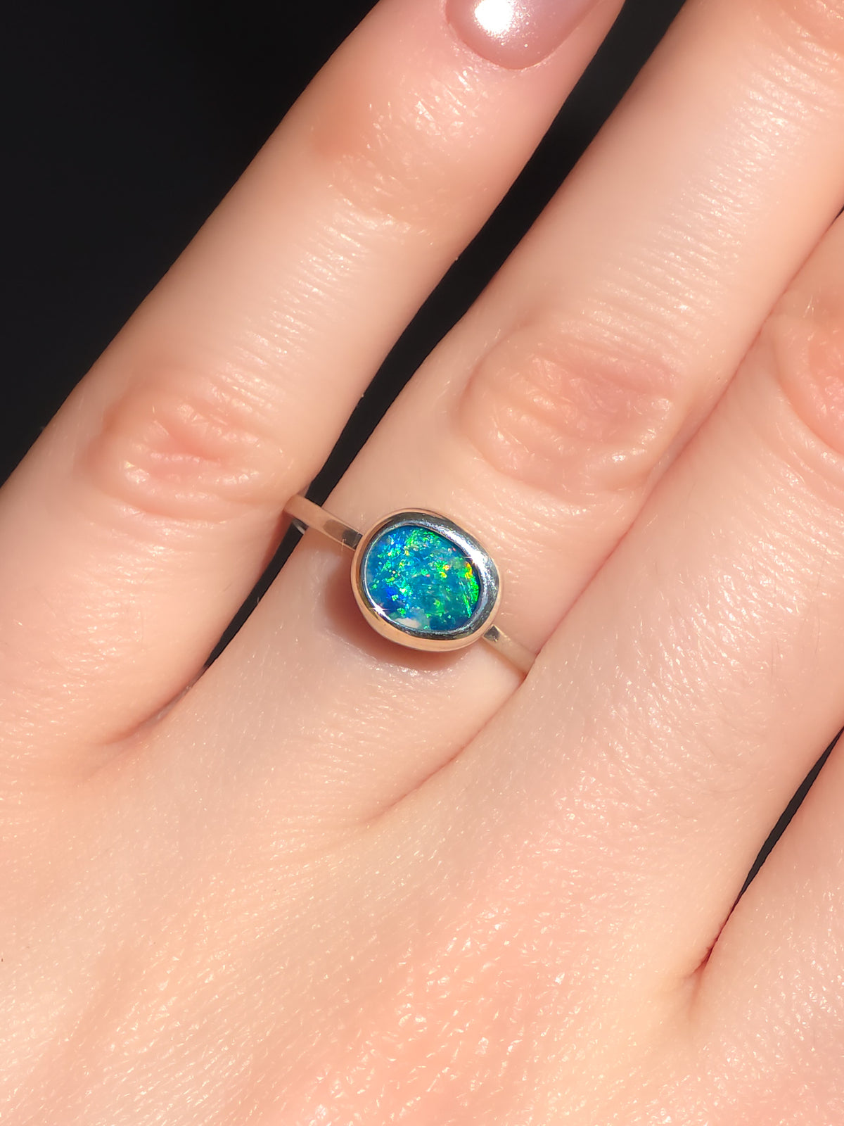 IL MARE | Australian Opal Doublet Ring, Coober Pedy Opal, 925 Silver, Dainty Ring