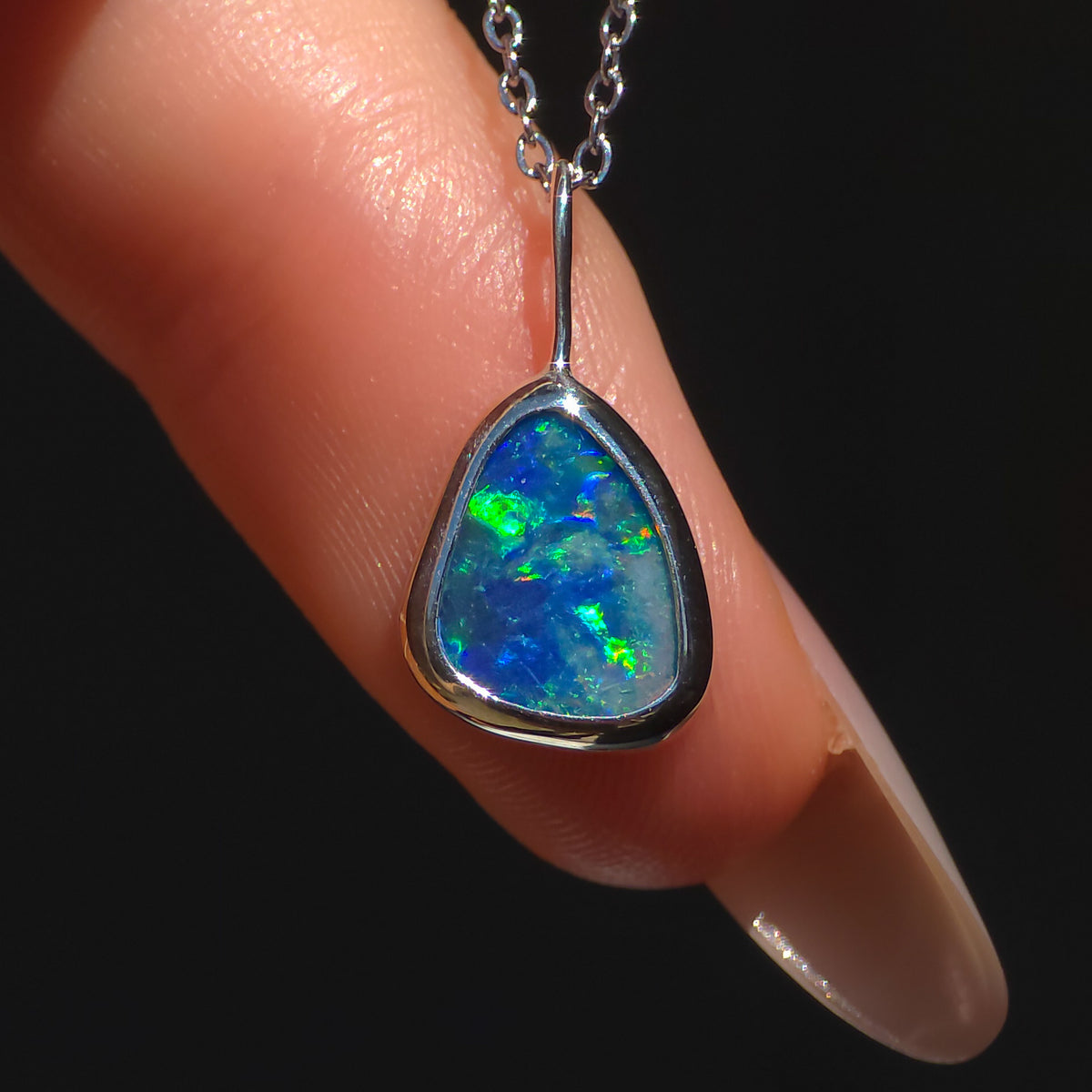 ISLA | Coober Pedy Opal Doublet Pendant, Silver Australian Opal Necklace