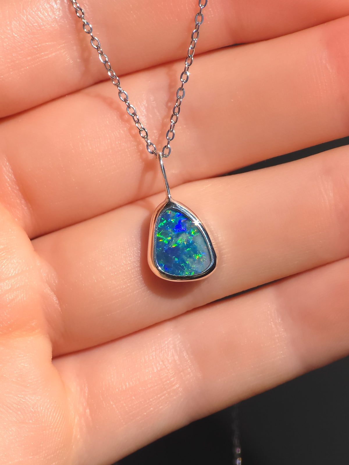 ISLA | Coober Pedy Opal Doublet Pendant, Silver Australian Opal Necklace