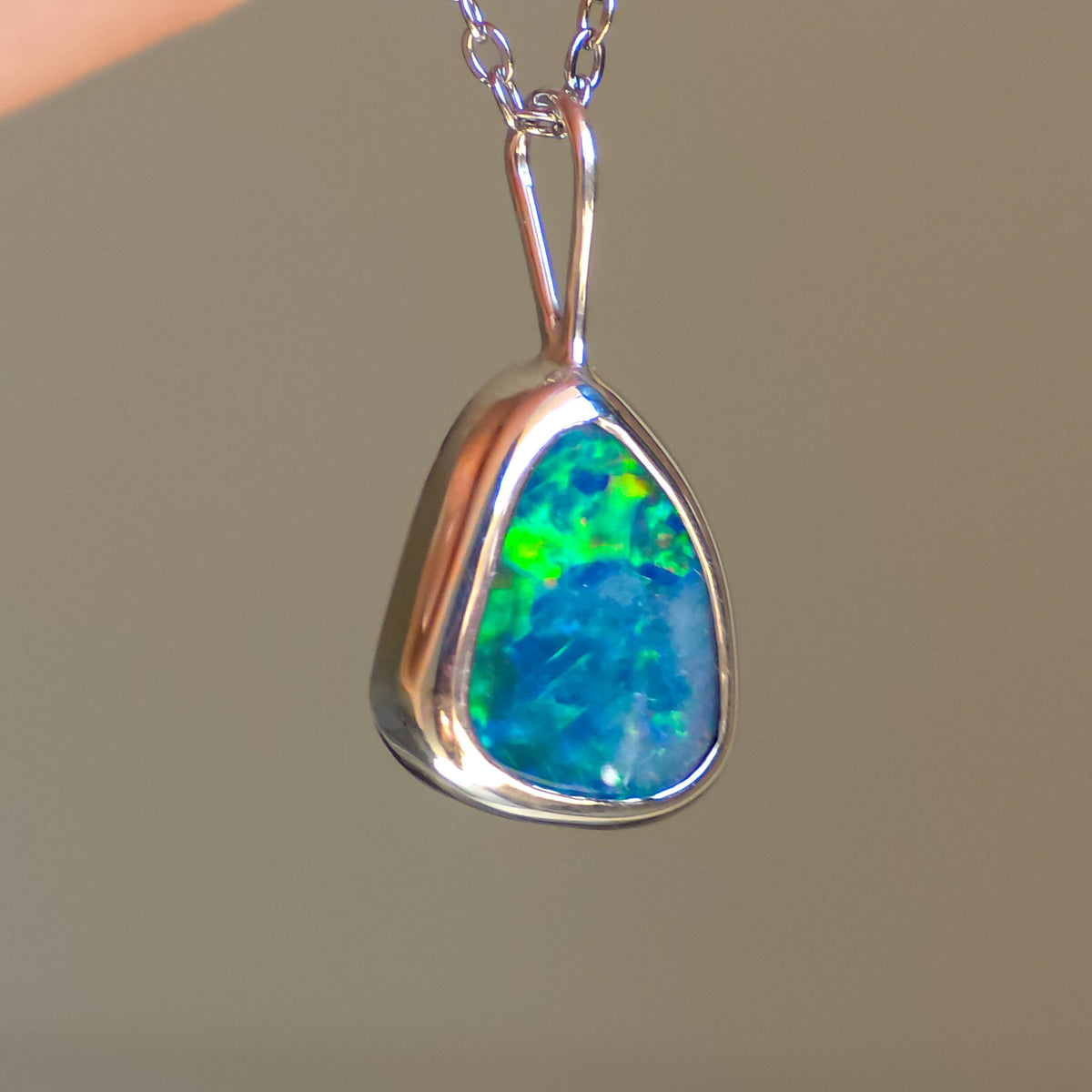 ISLA | Coober Pedy Opal Doublet Pendant, Silver Australian Opal Necklace