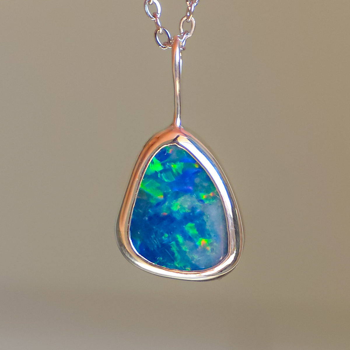 ISLA | Coober Pedy Opal Doublet Pendant, Silver Australian Opal Necklace