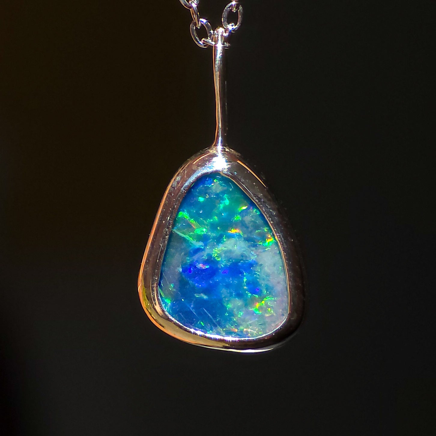 ISLA | Coober Pedy Opal Doublet Pendant, Silver Australian Opal Necklace