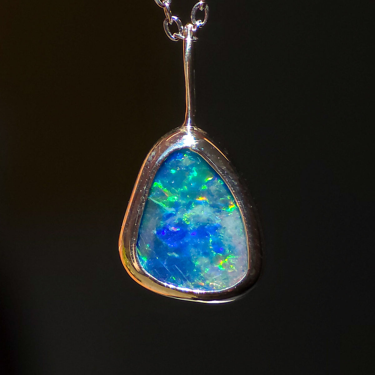 ISLA | Coober Pedy Opal Doublet Pendant, Silver Australian Opal Necklace