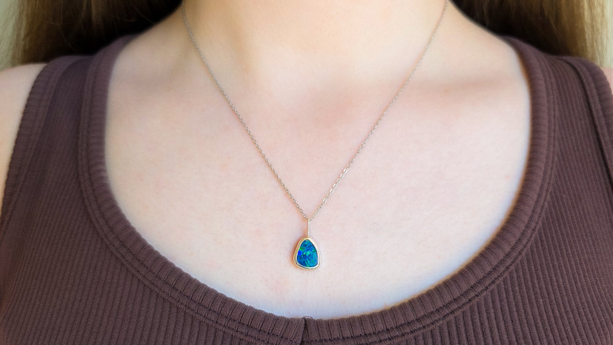 ISLA | Coober Pedy Opal Doublet Pendant, Silver Australian Opal Necklace