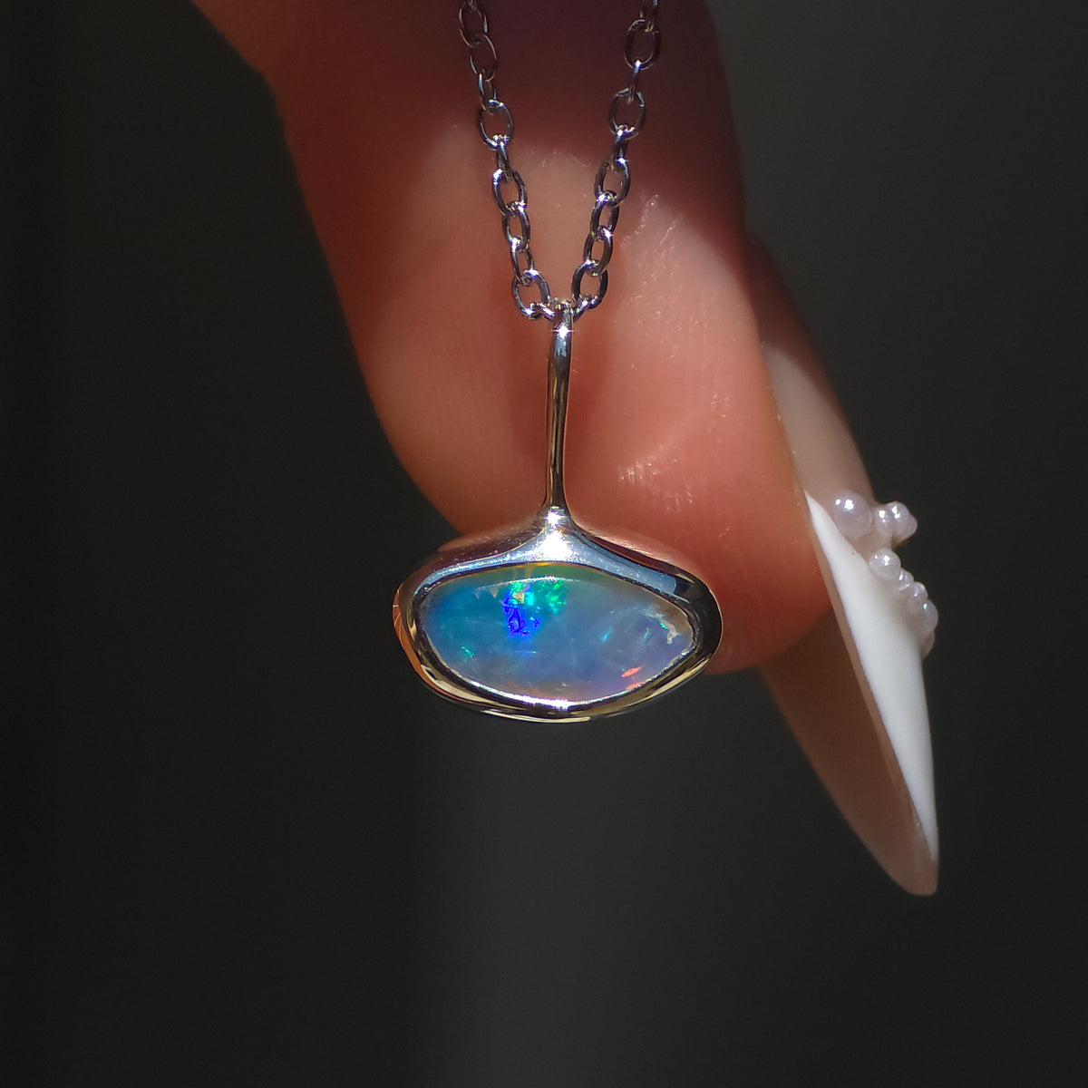 MERVEILLE | Solid Crystal Coober Pedy Opal Pendant, Australian Opal Necklace, 925 Silver, 0.85 carats